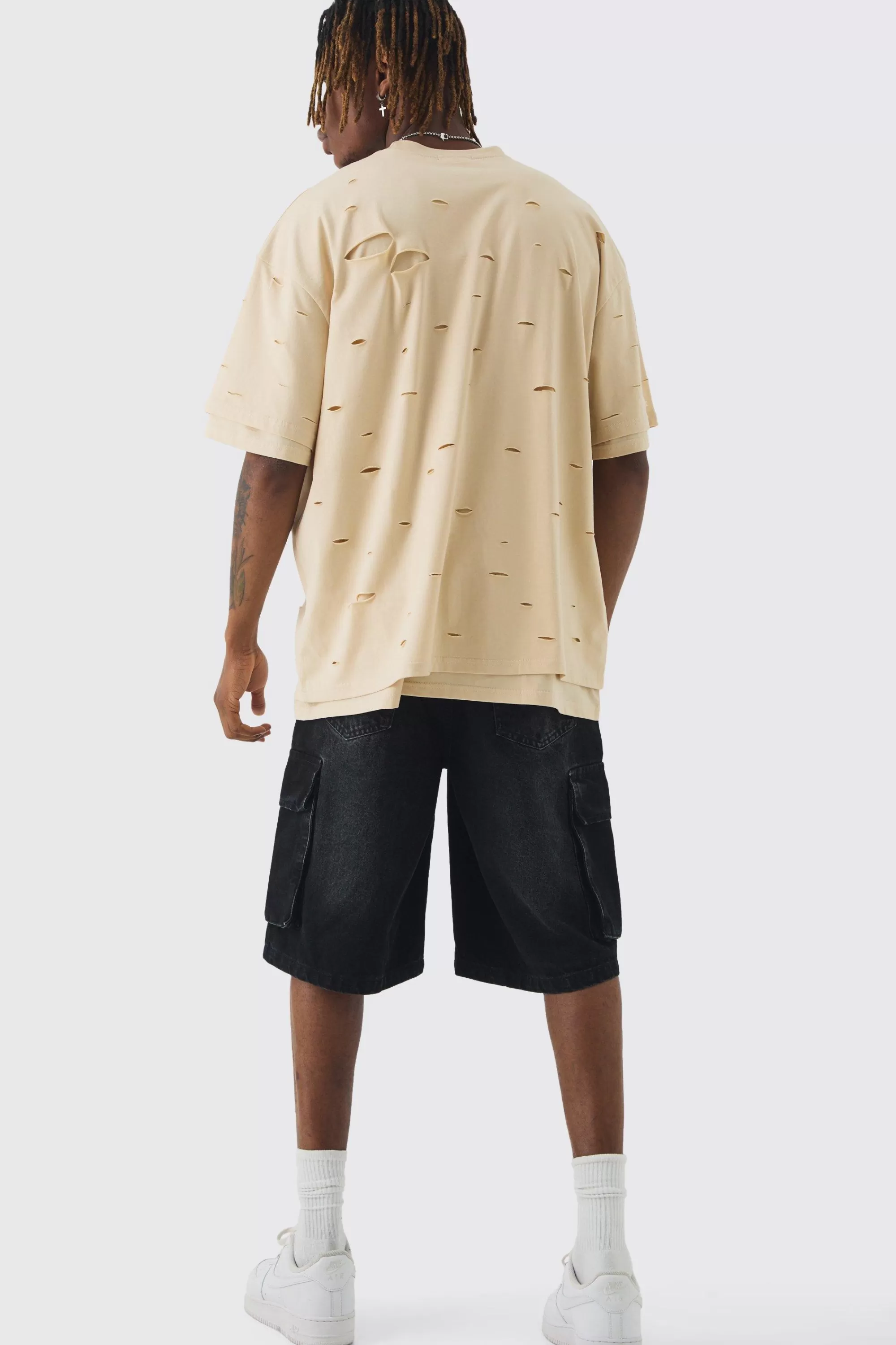 boohooMAN Tall Oversized Double Layer Homme T-shirt | UK stone Cheap