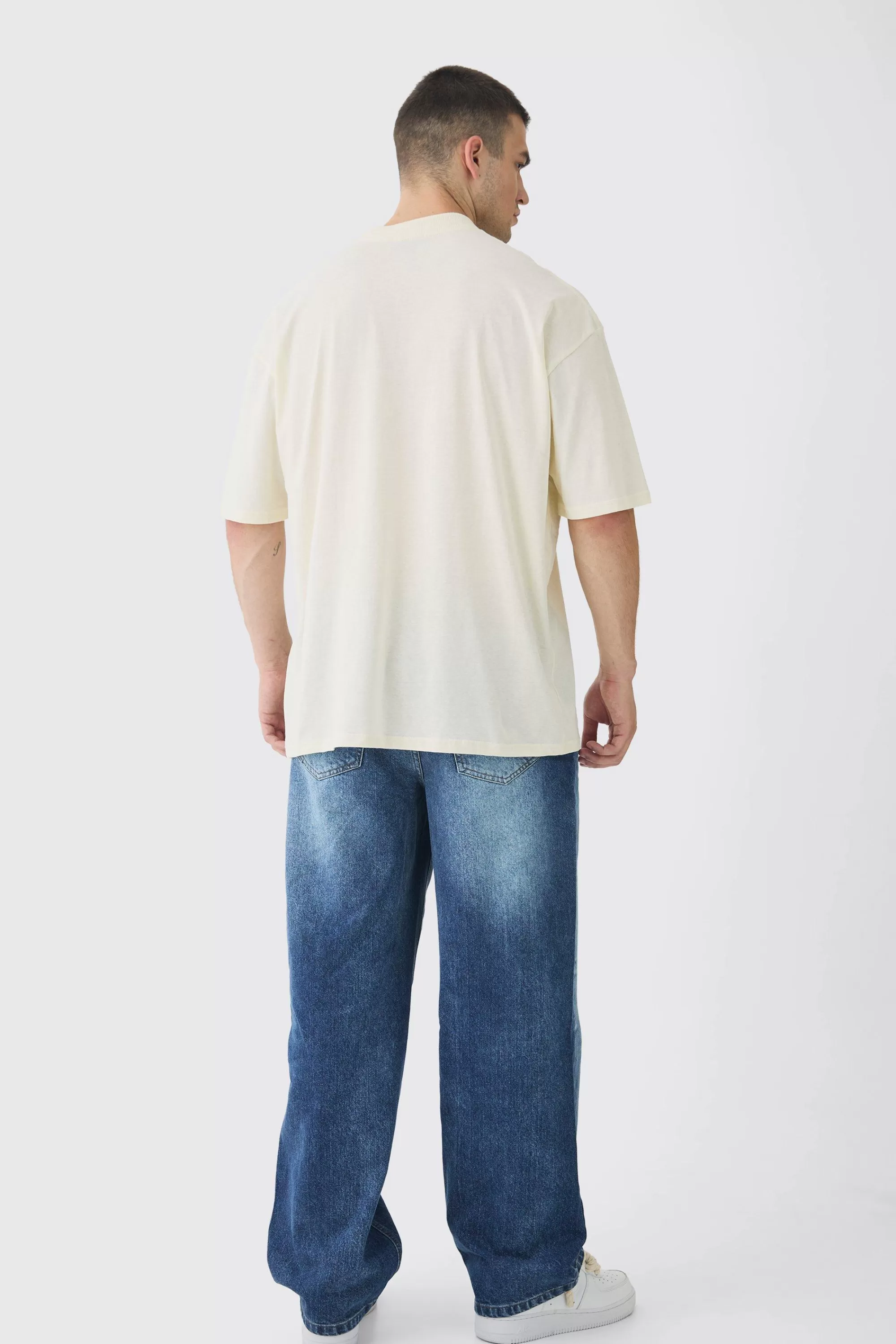 boohooMAN Tall Oversized Extended Neck Heart Embroidered T-Shirt | UK ecru Online
