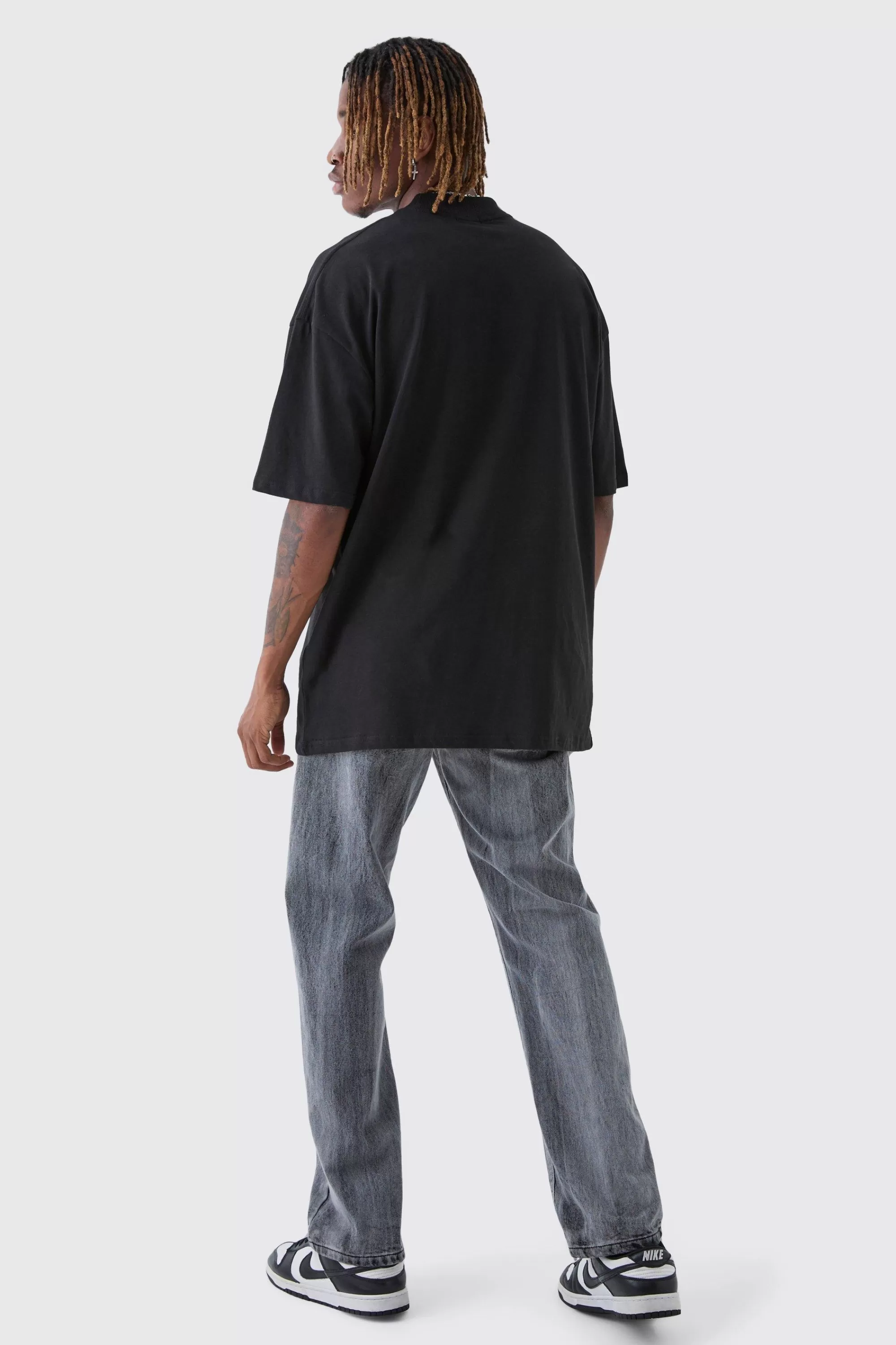 boohooMAN Tall Oversized Extended Neck Limited Edition Print T-Shirt | UK black Sale