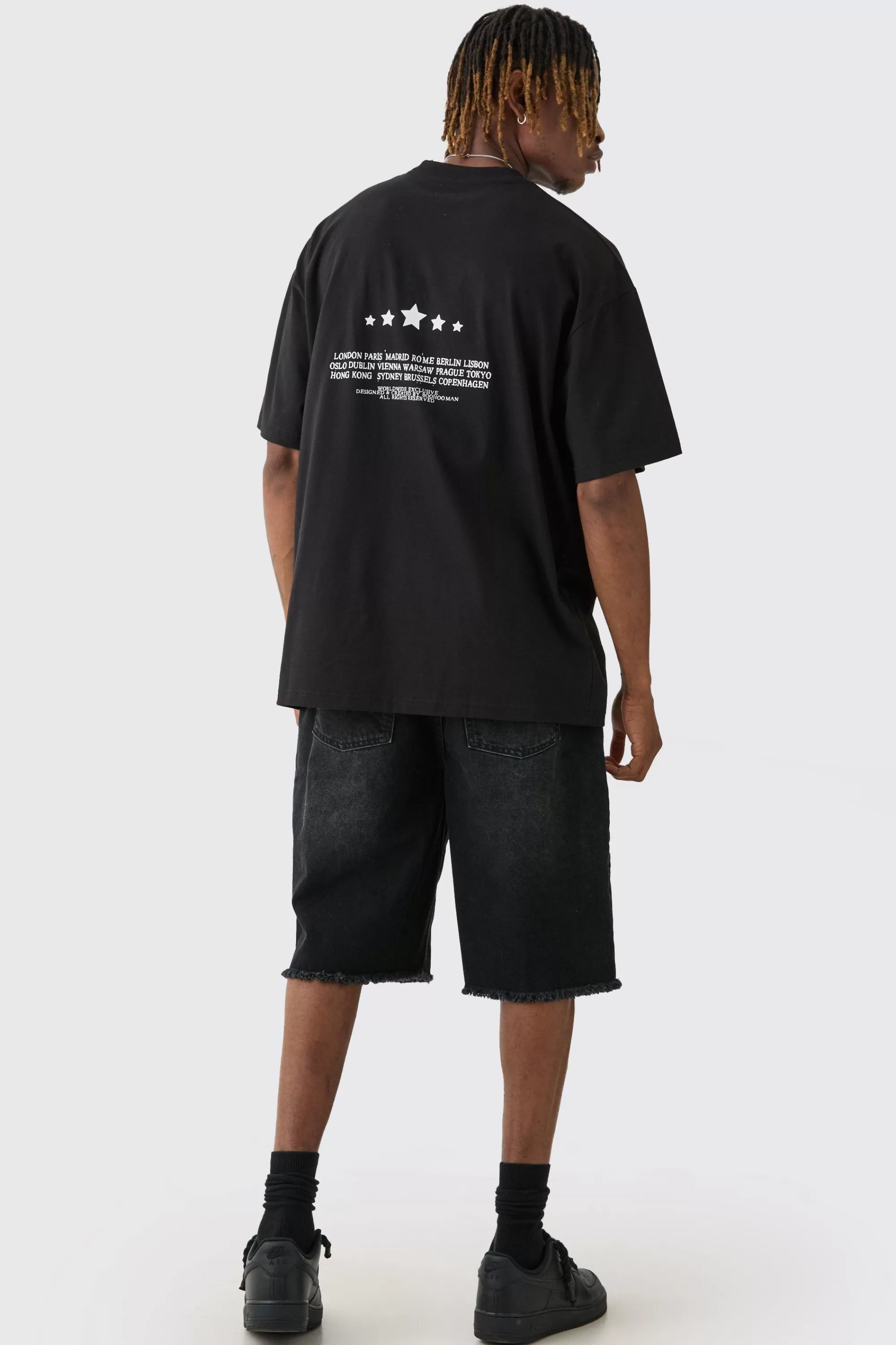 boohooMAN Tall Oversized Extended Neck Limited Print T-shirt | UK black New