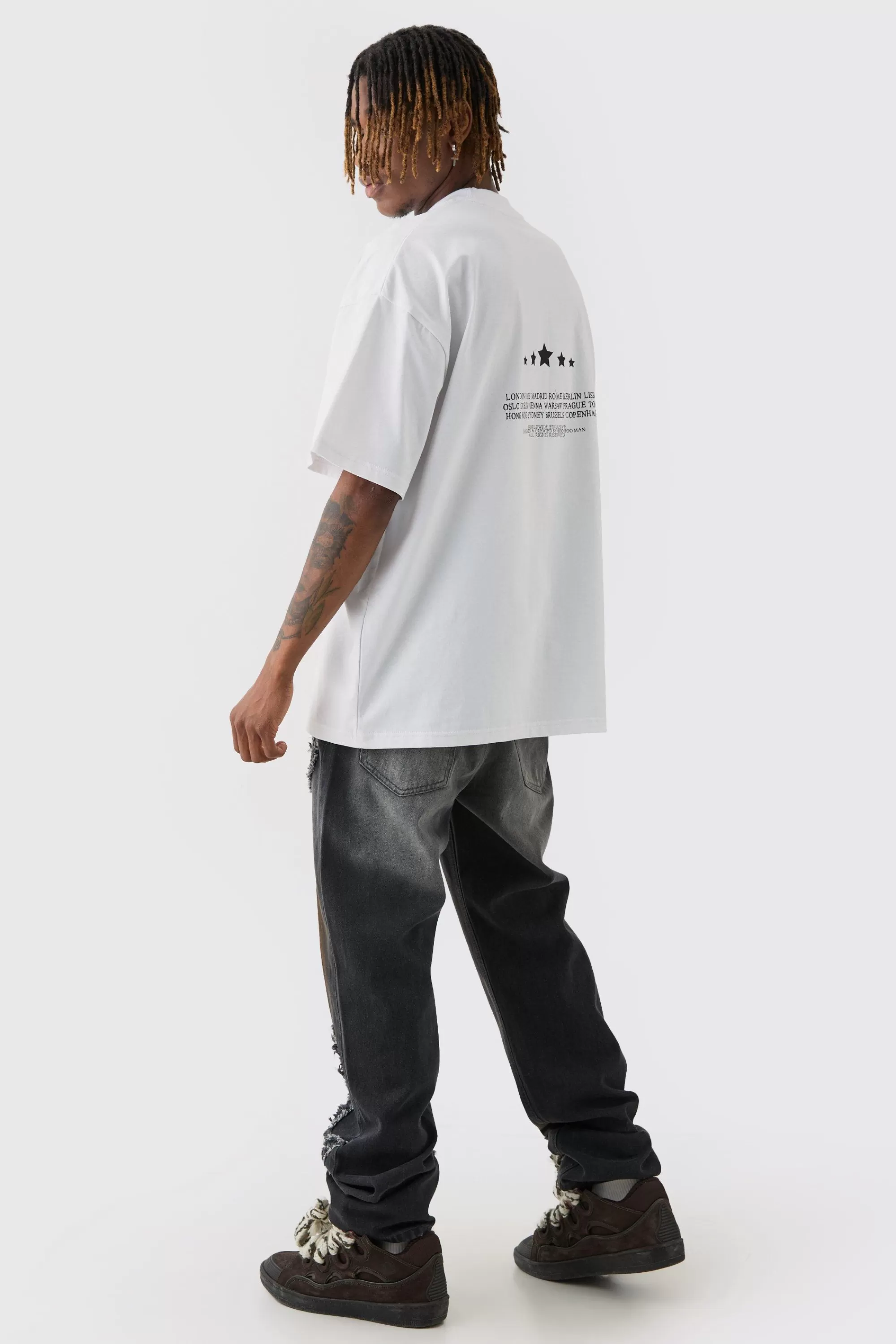 boohooMAN Tall Oversized Extended Neck Limited Print T-shirt | UK white Cheap
