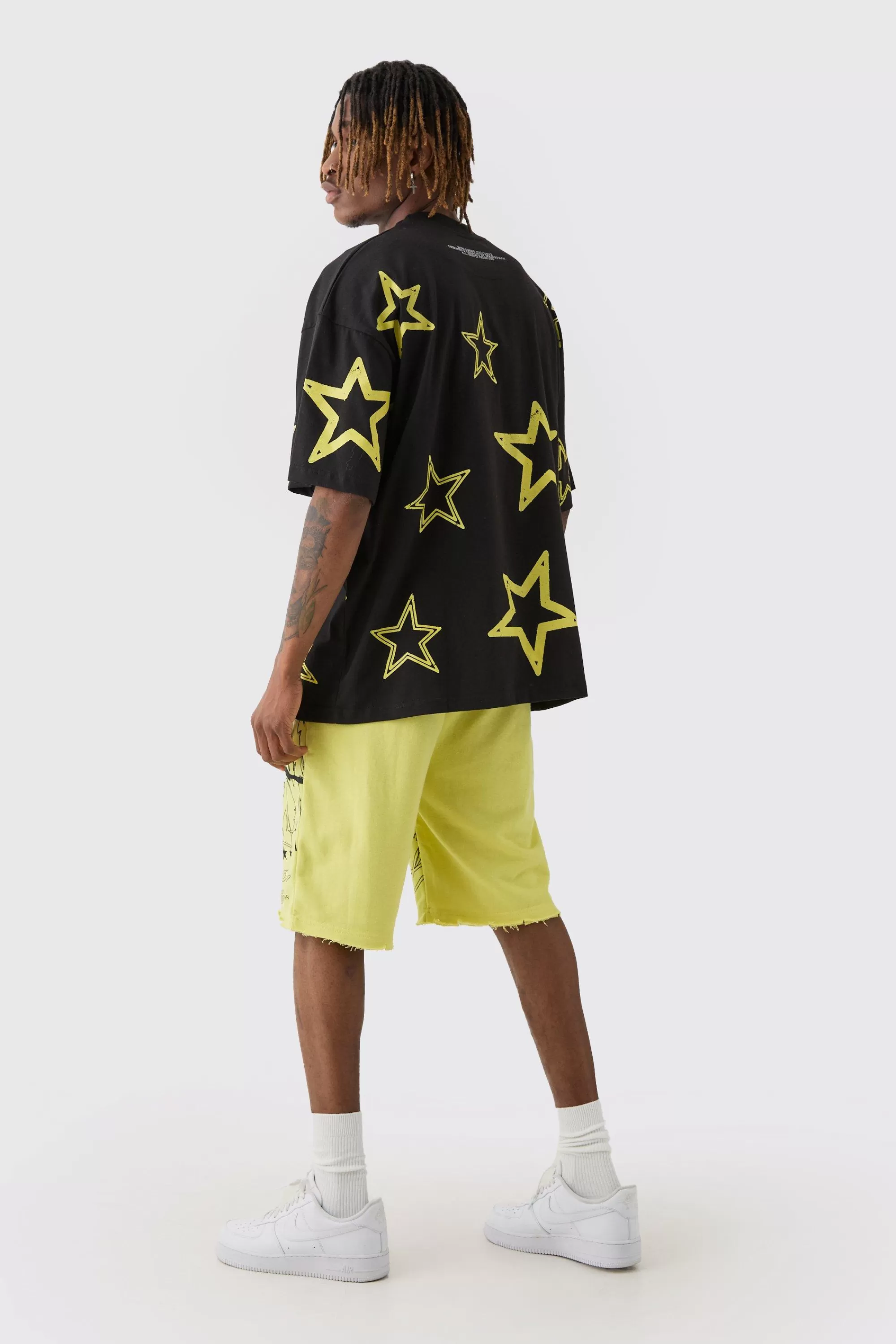 boohooMAN Tall Oversized Extended Neck Limited Star Print T-shirt | UK black Cheap