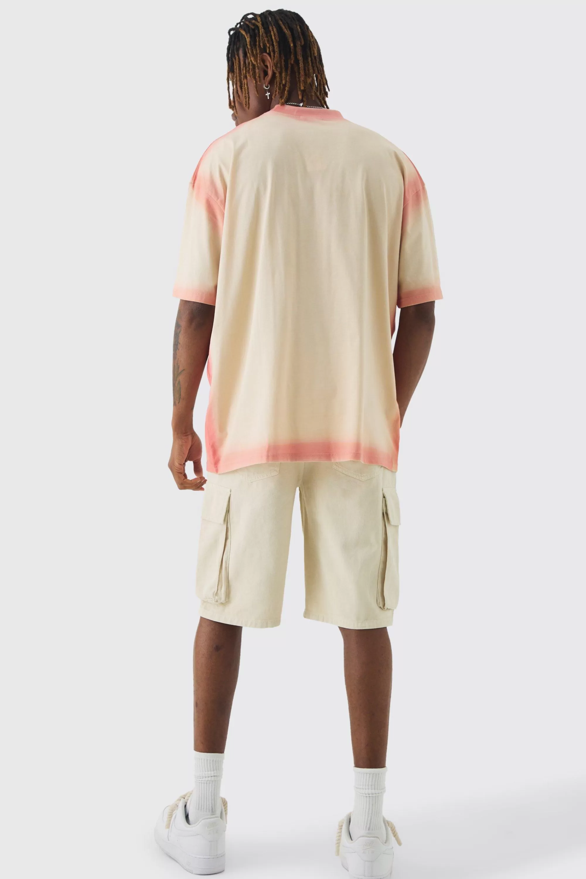 boohooMAN Tall Oversized Extended Neck Spray Wash T-shirt | UK stone Cheap