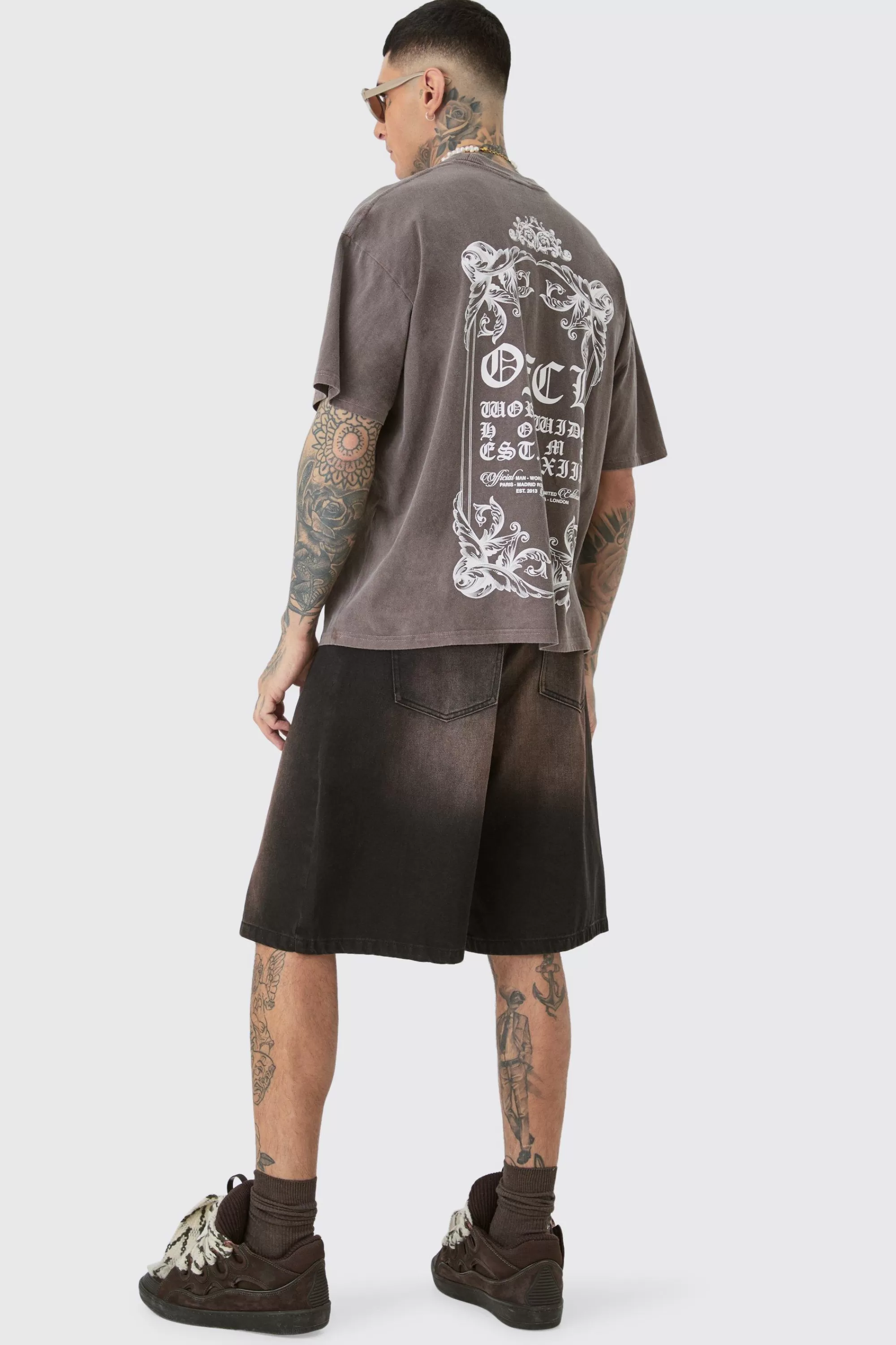 boohooMAN Tall Oversized Extended Neck Washed T-shirt | UK charcoal Clearance