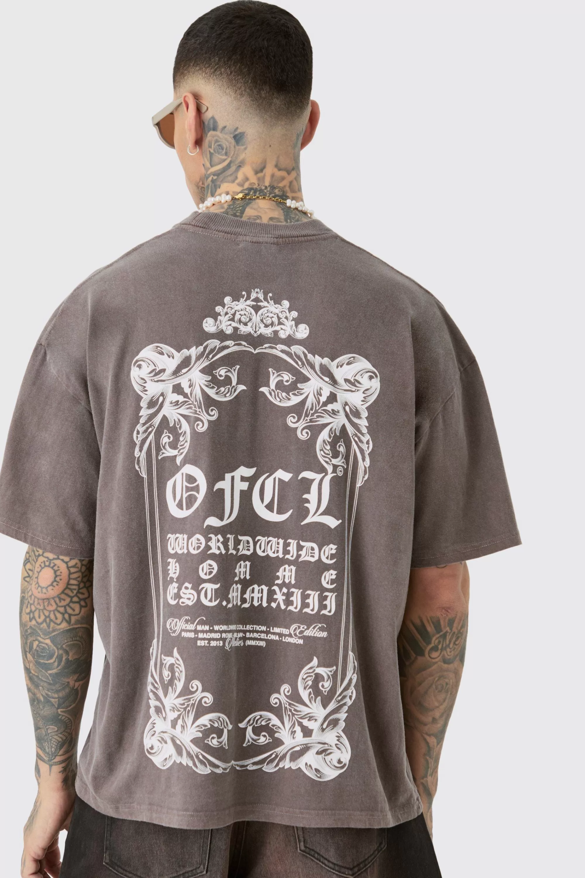 boohooMAN Tall Oversized Extended Neck Washed T-shirt | UK charcoal Clearance