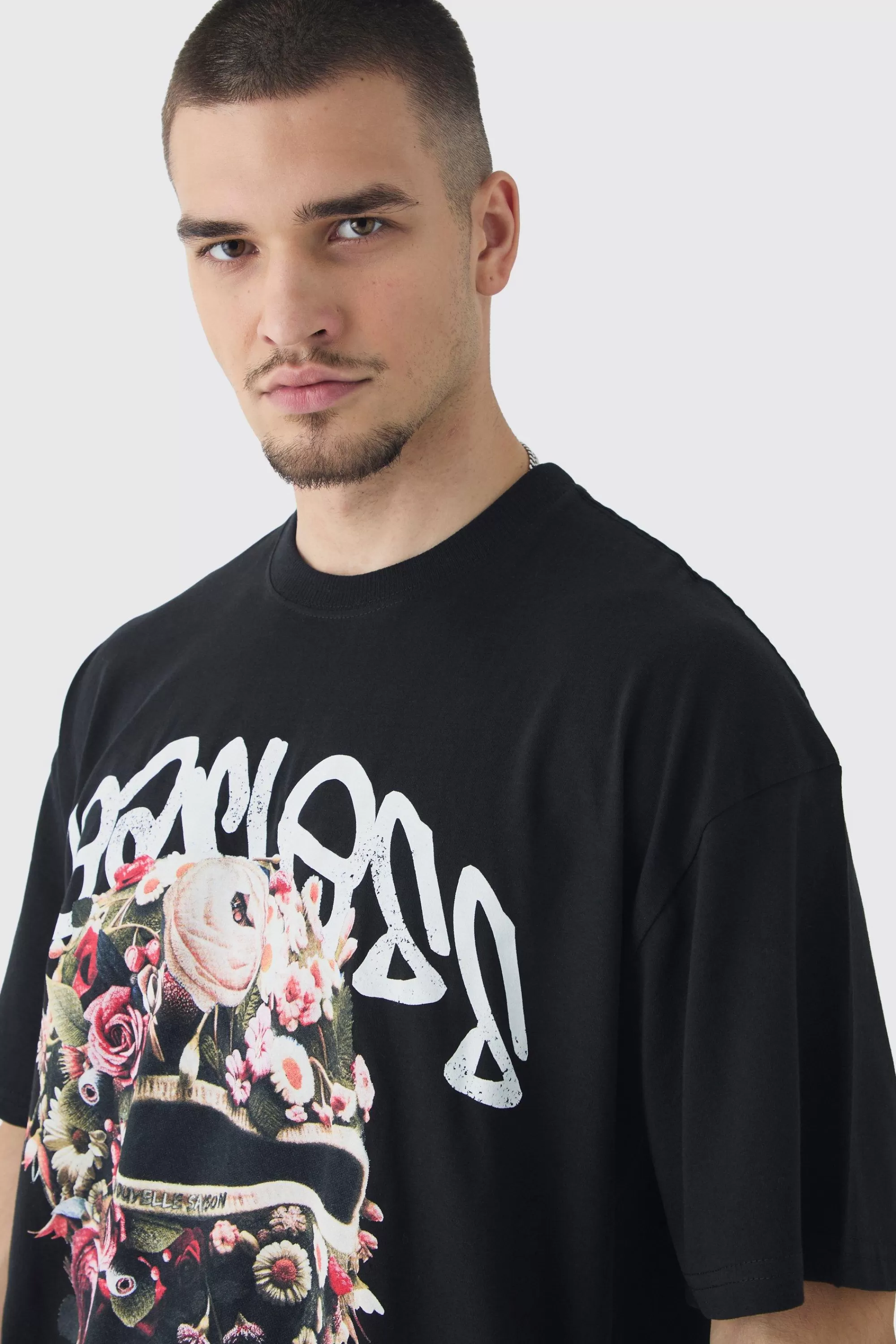 boohooMAN Tall Oversized Fearless Floral Balaclava | UK black Best