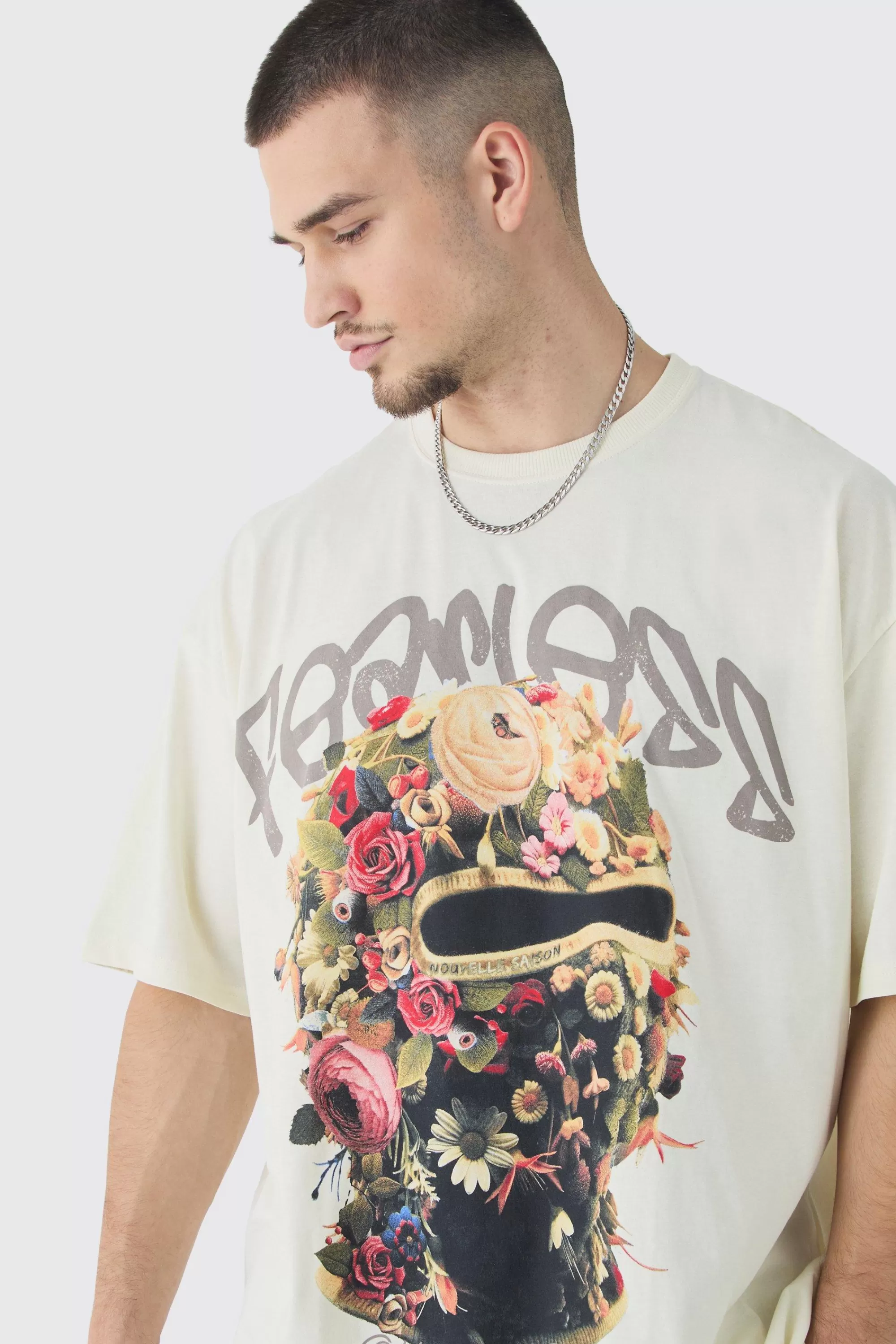 boohooMAN Tall Oversized Fearless Floral Balaclava | UK stone Fashion