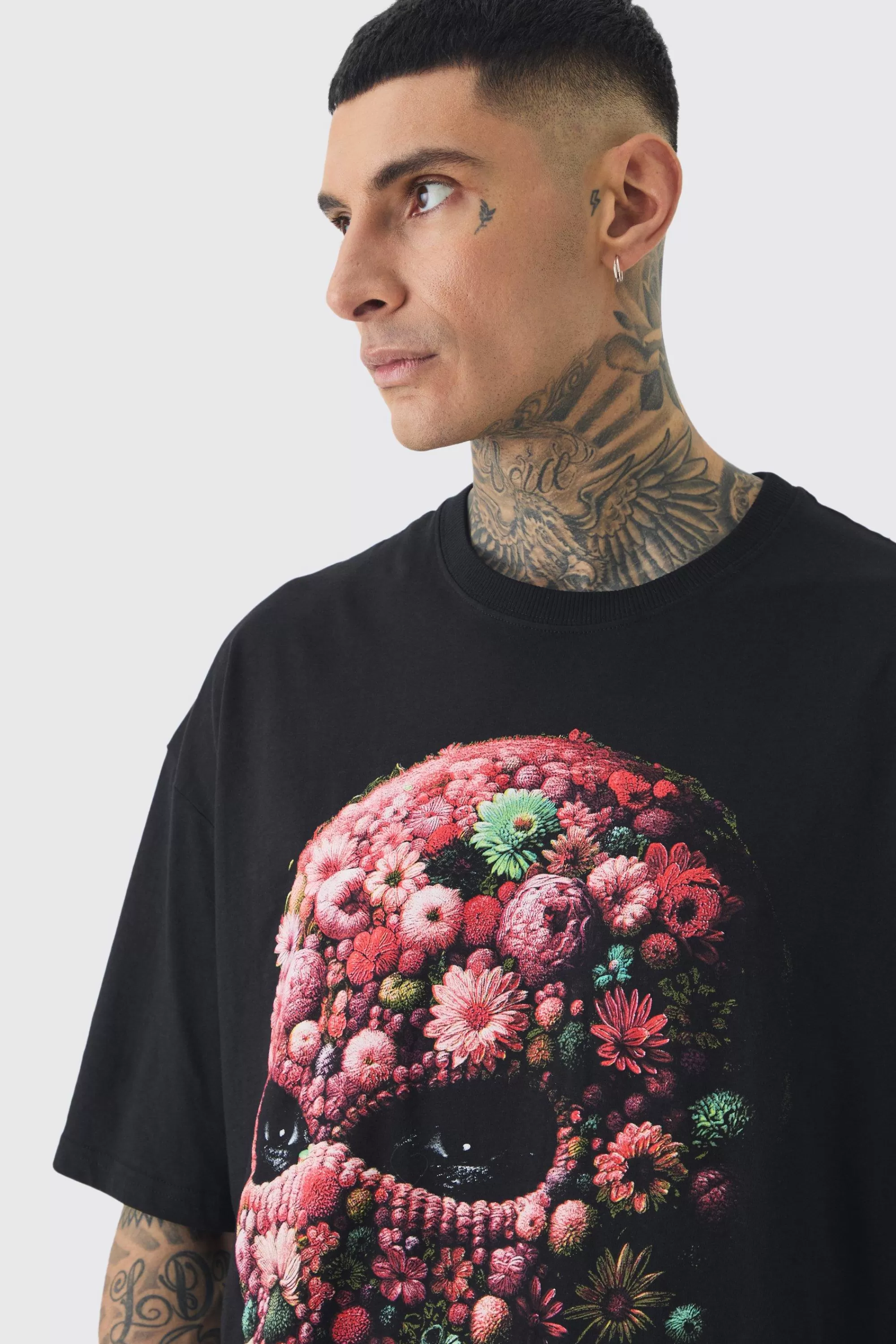 boohooMAN Tall Oversized Floral Mask T-shirt | UK black Flash Sale