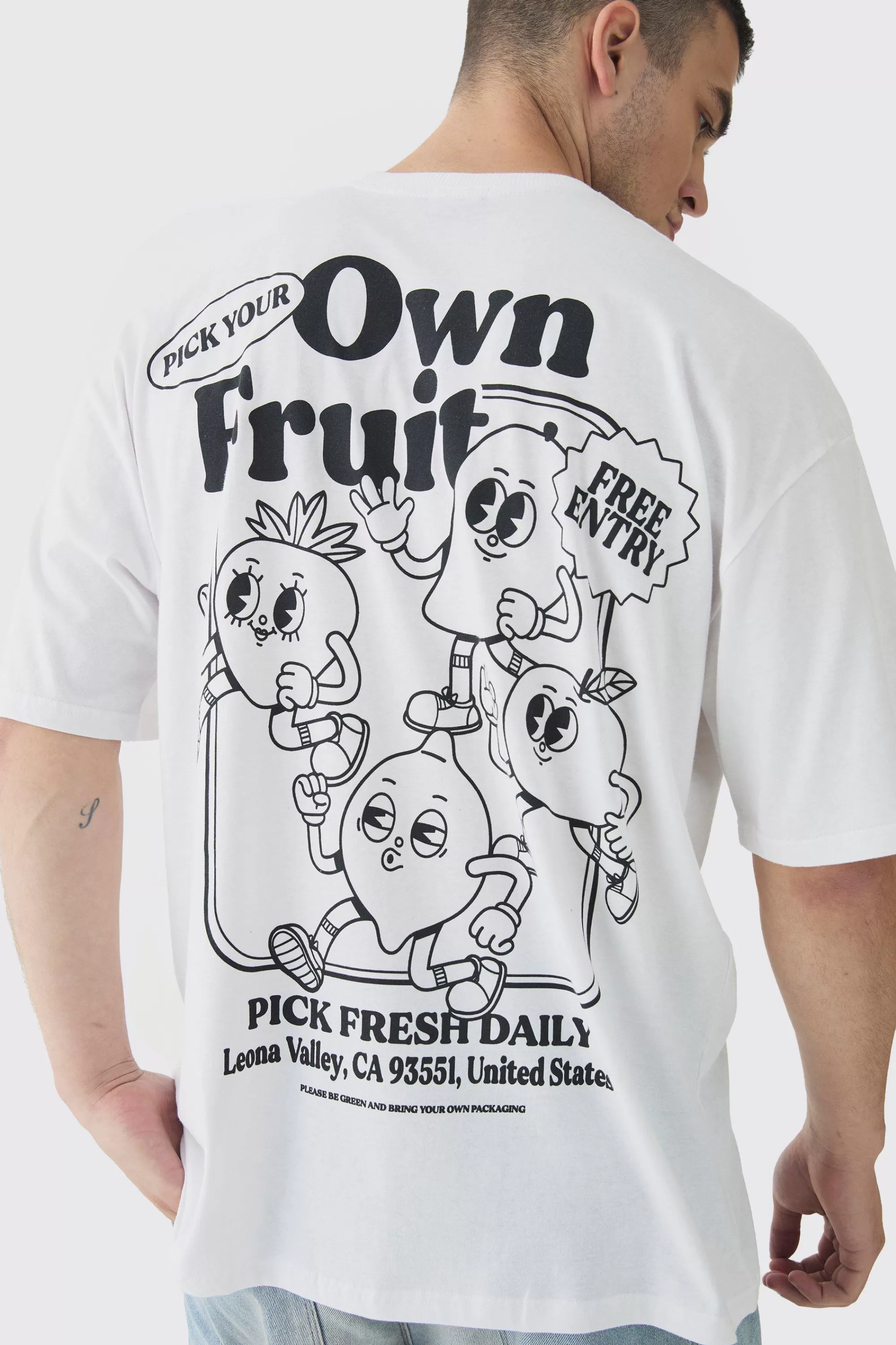boohooMAN Tall Oversized Fruit Graphic T-Shirt | UK white Discount
