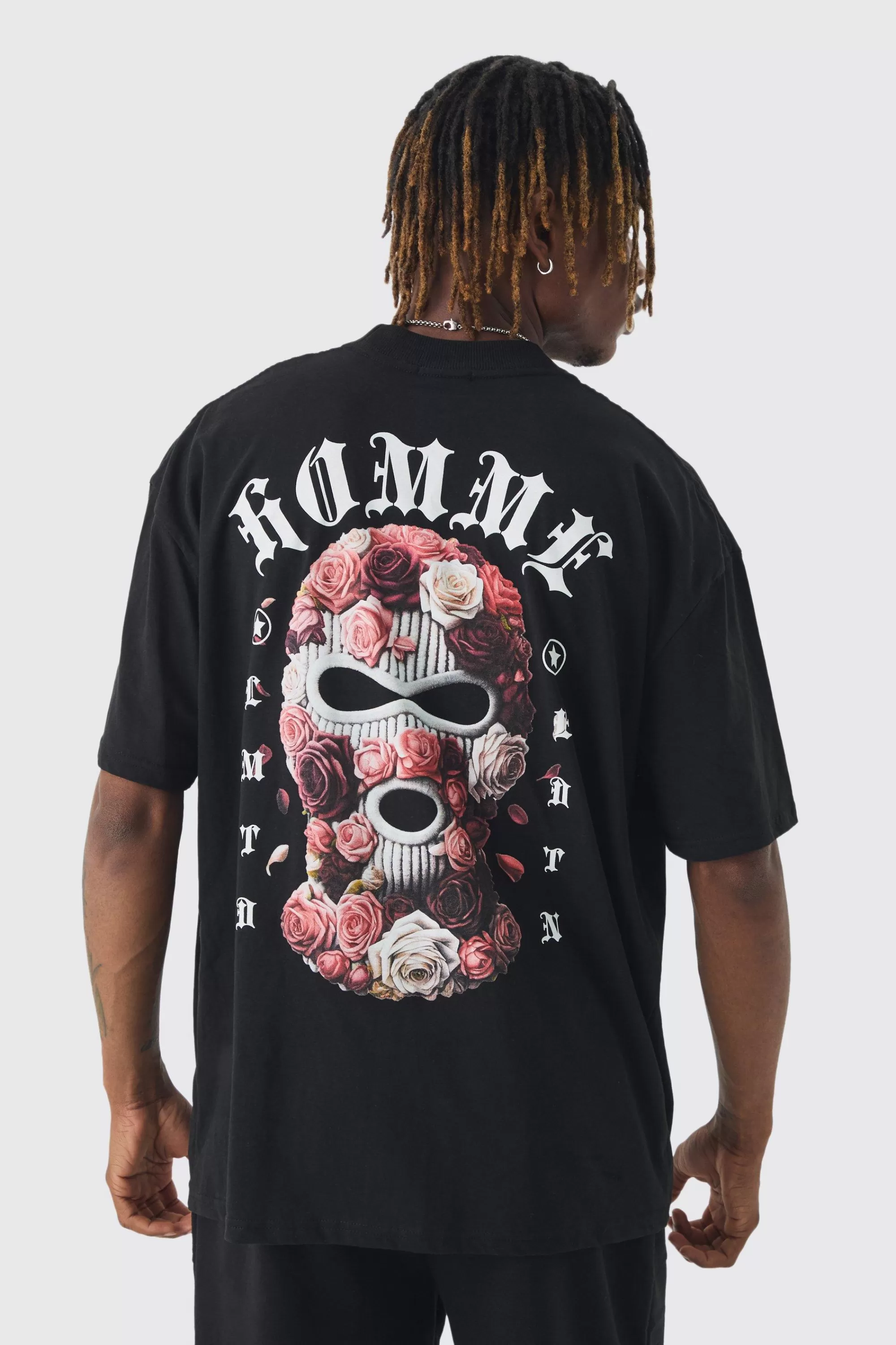 boohooMAN Tall Oversized Homme Balaclava Floral Print T-shirt | UK black Cheap