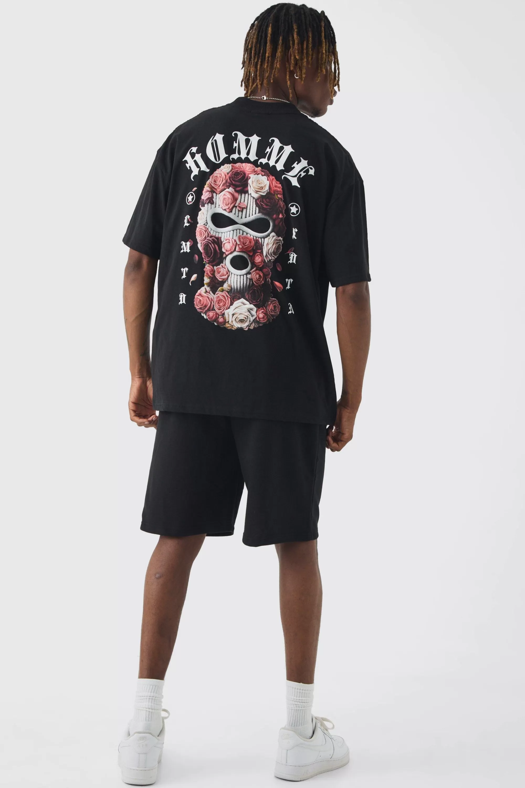 boohooMAN Tall Oversized Homme Balaclava Floral Print T-shirt | UK black Cheap
