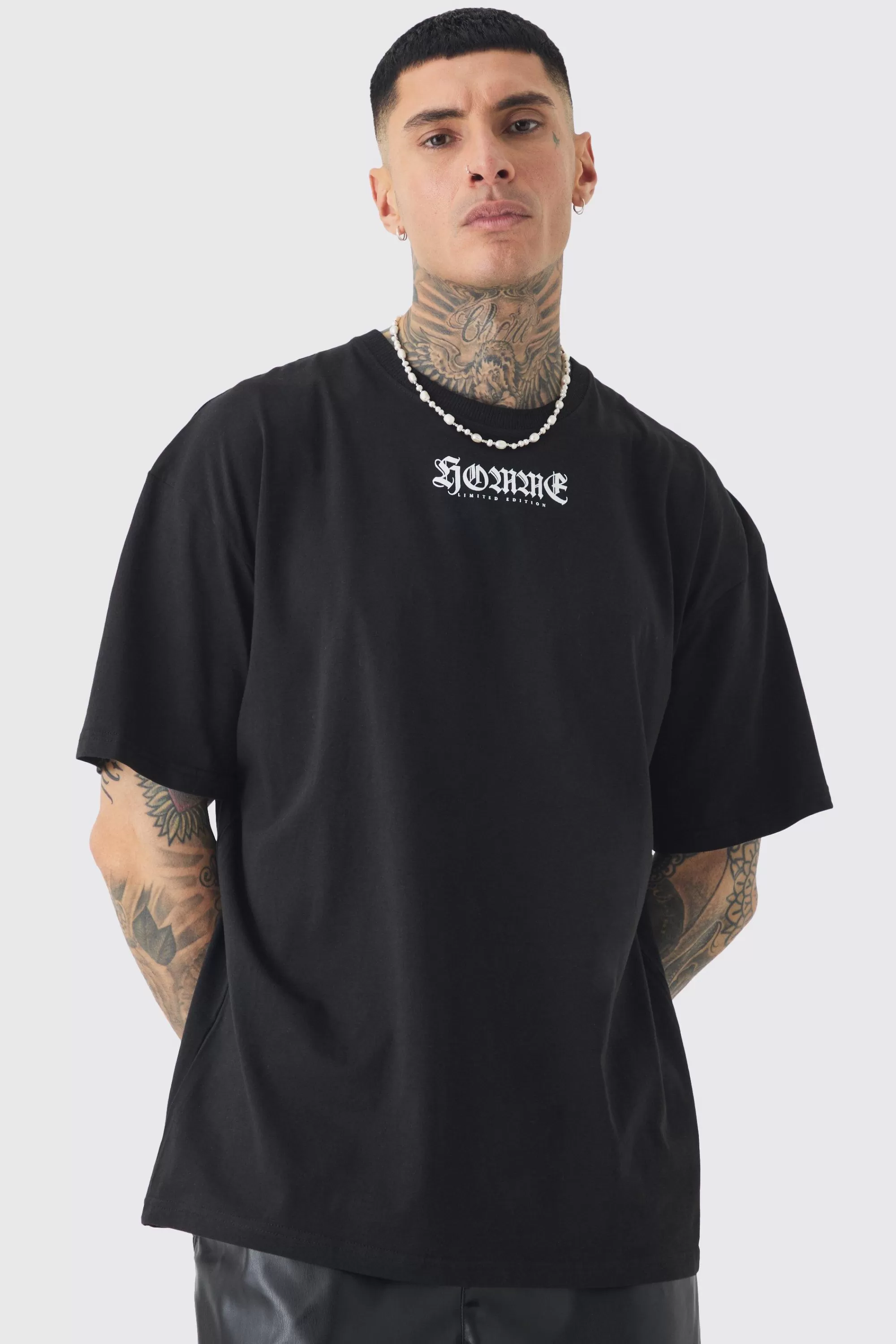 boohooMAN Tall Oversized Homme Graphic T-shirt | UK black Clearance
