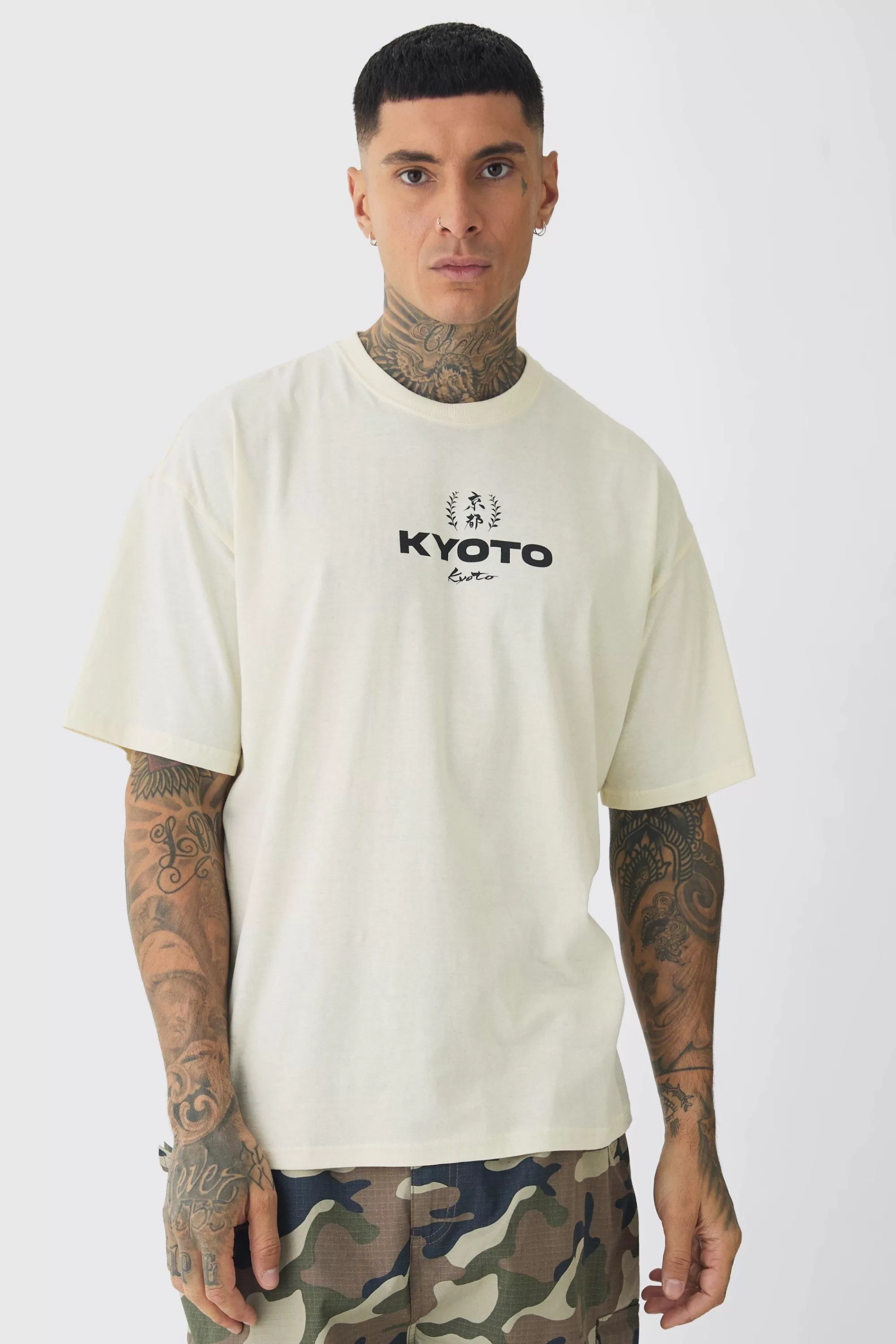 boohooMAN Tall Oversized Kyoto Graphic T-Shirt | UK ecru Shop