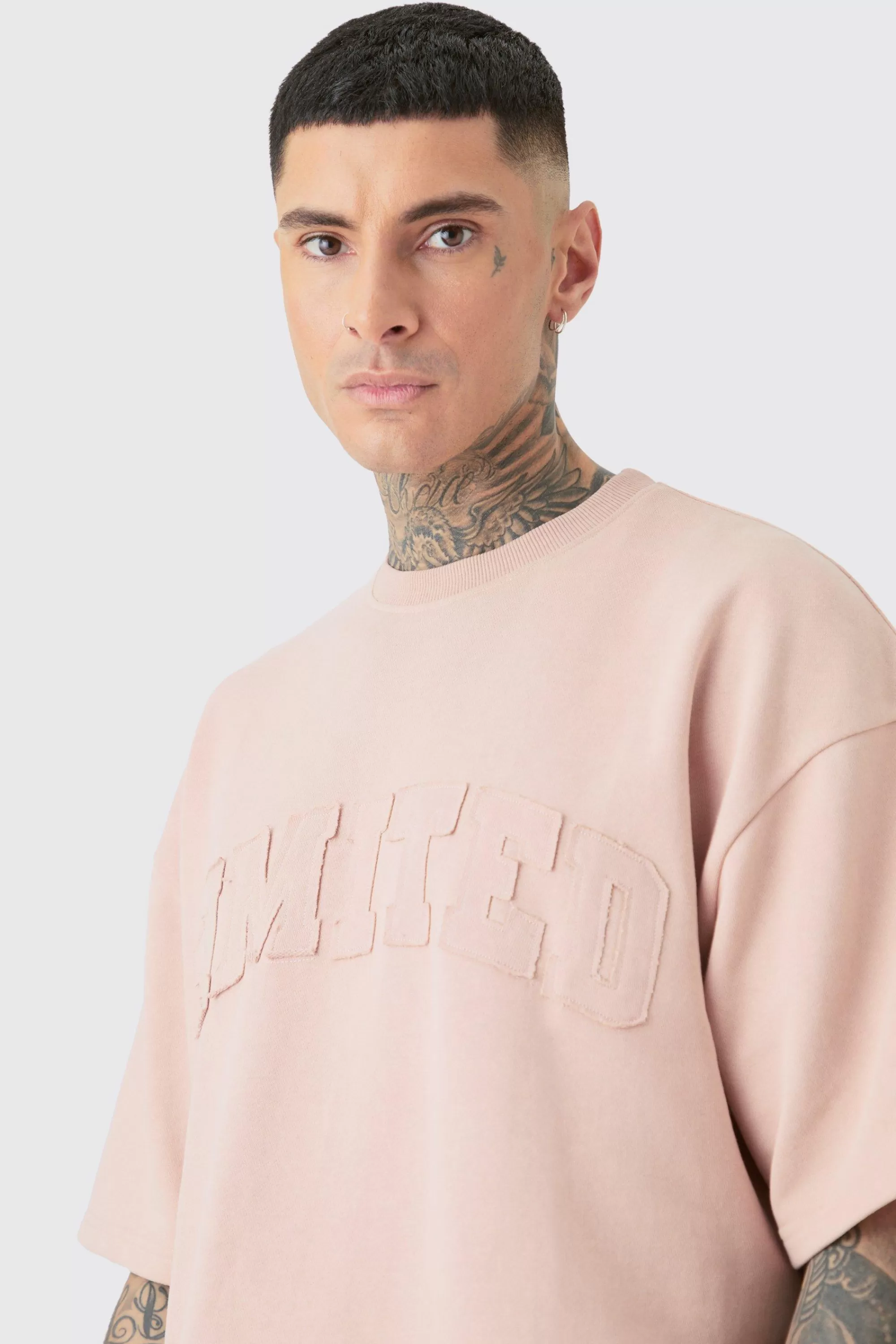 boohooMAN Tall Oversized Limited Applique Washed T-shirt | UK stone Outlet
