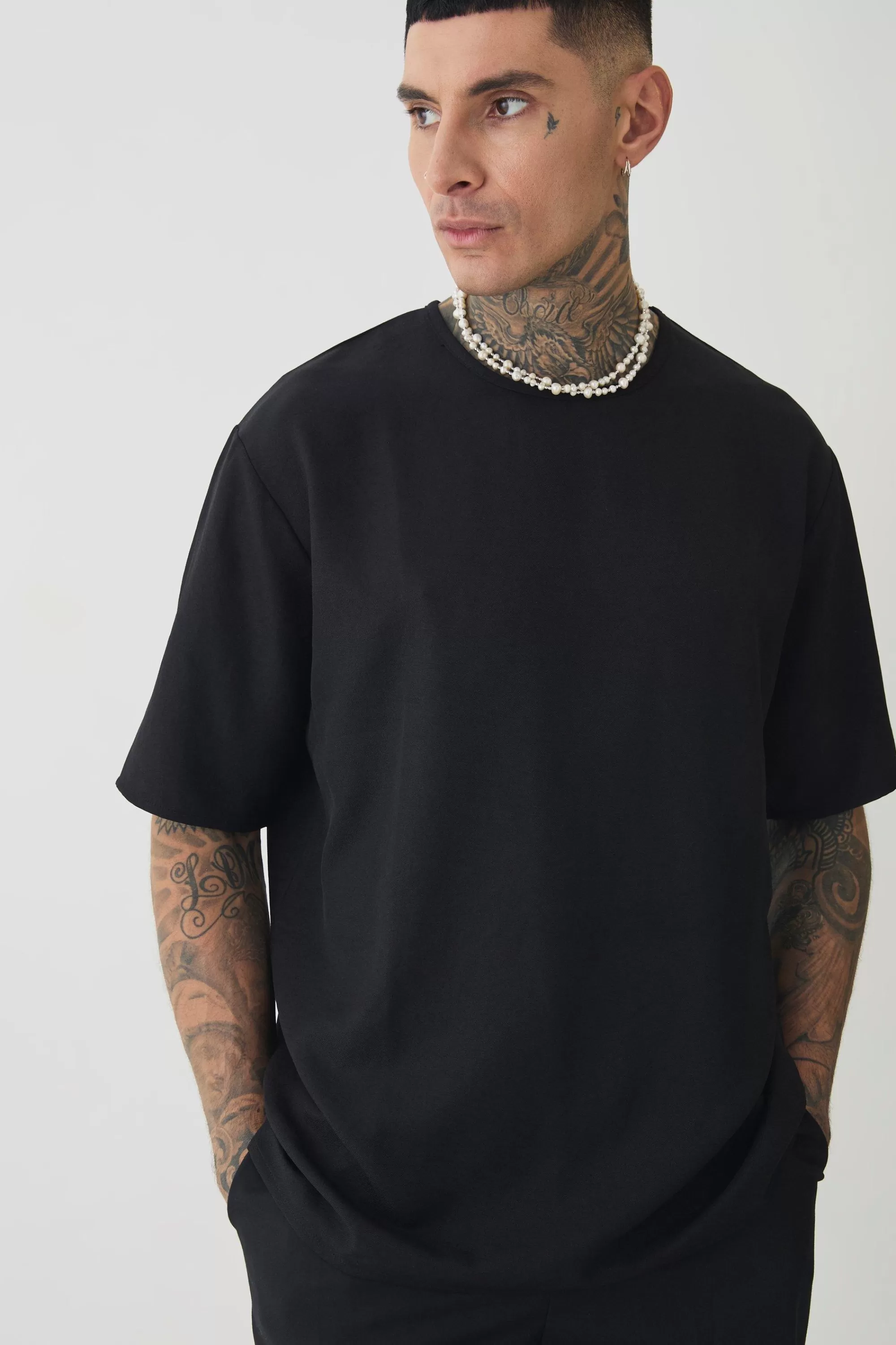 boohooMAN Tall Oversized Linen T-shirt In | UK black Cheap
