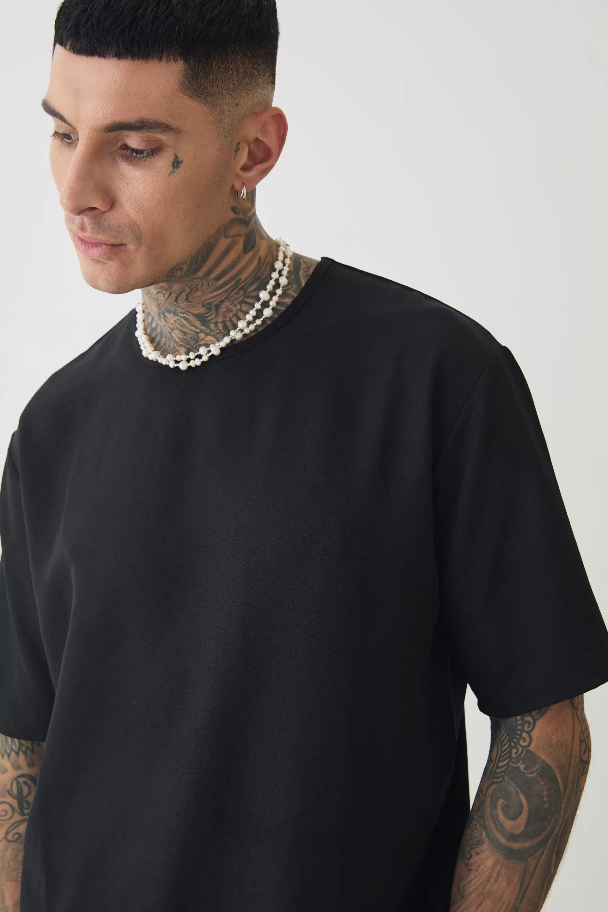 boohooMAN Tall Oversized Linen T-shirt In | UK black Cheap