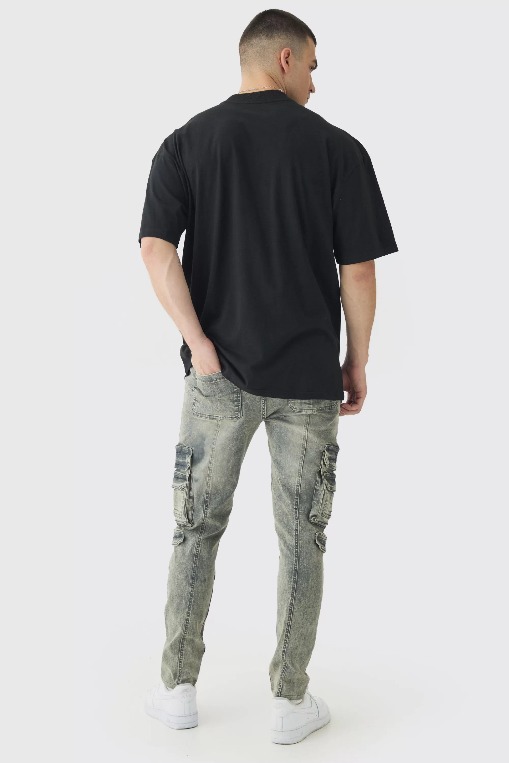 boohooMAN Tall Oversized Metallic Print Cowboy T-Shirt | UK black Discount