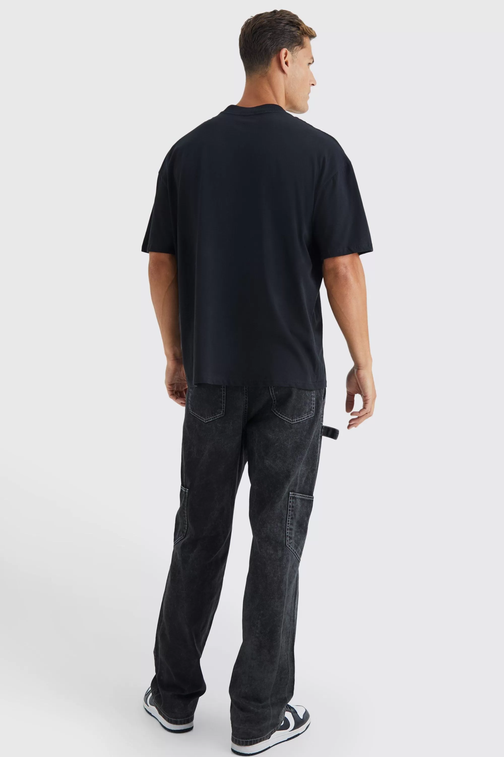 boohooMAN Tall Oversized Moto Racing Print T-shirt | UK black Fashion