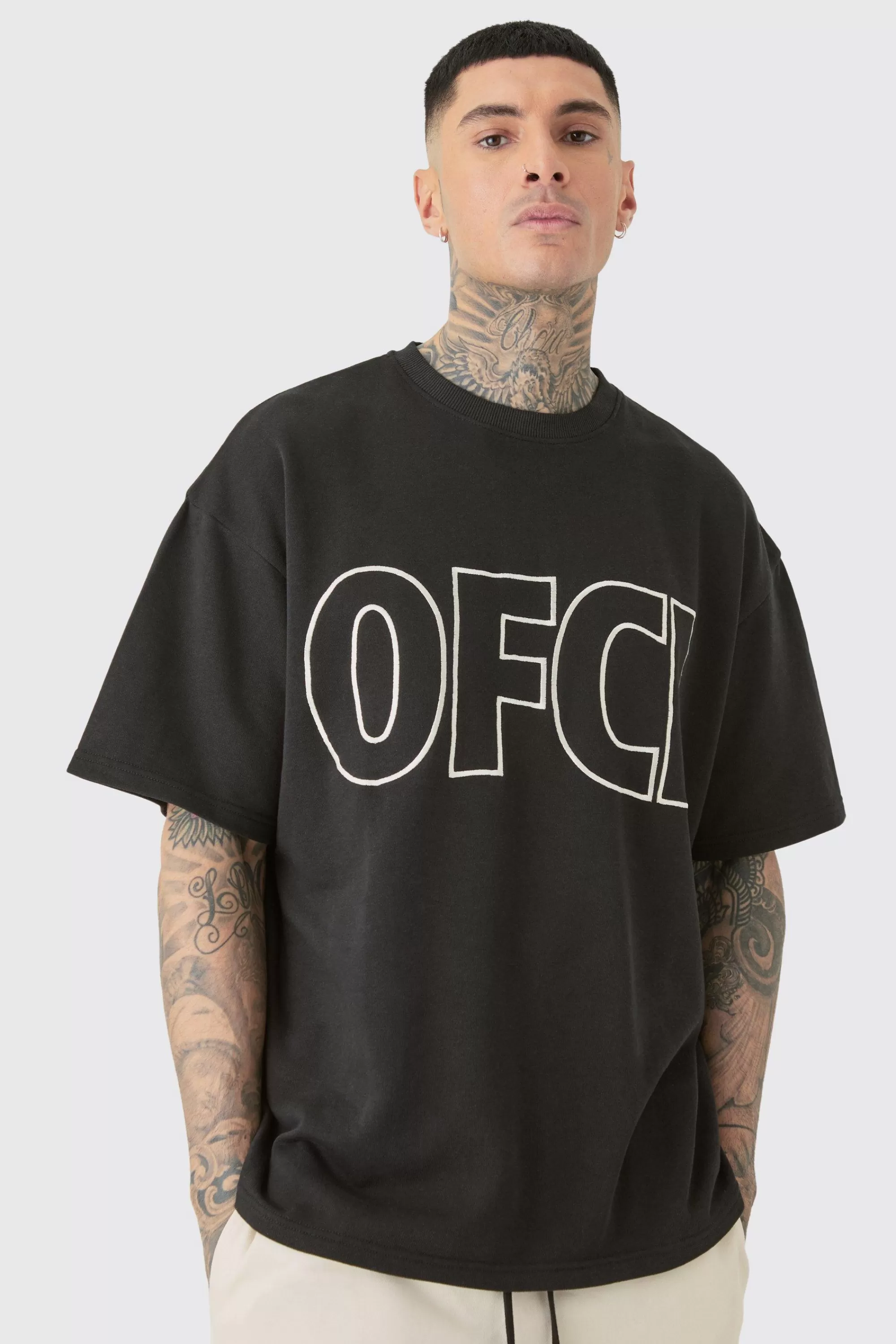 boohooMAN Tall Oversized OFCL Embroidered T-Shirt | UK black Discount