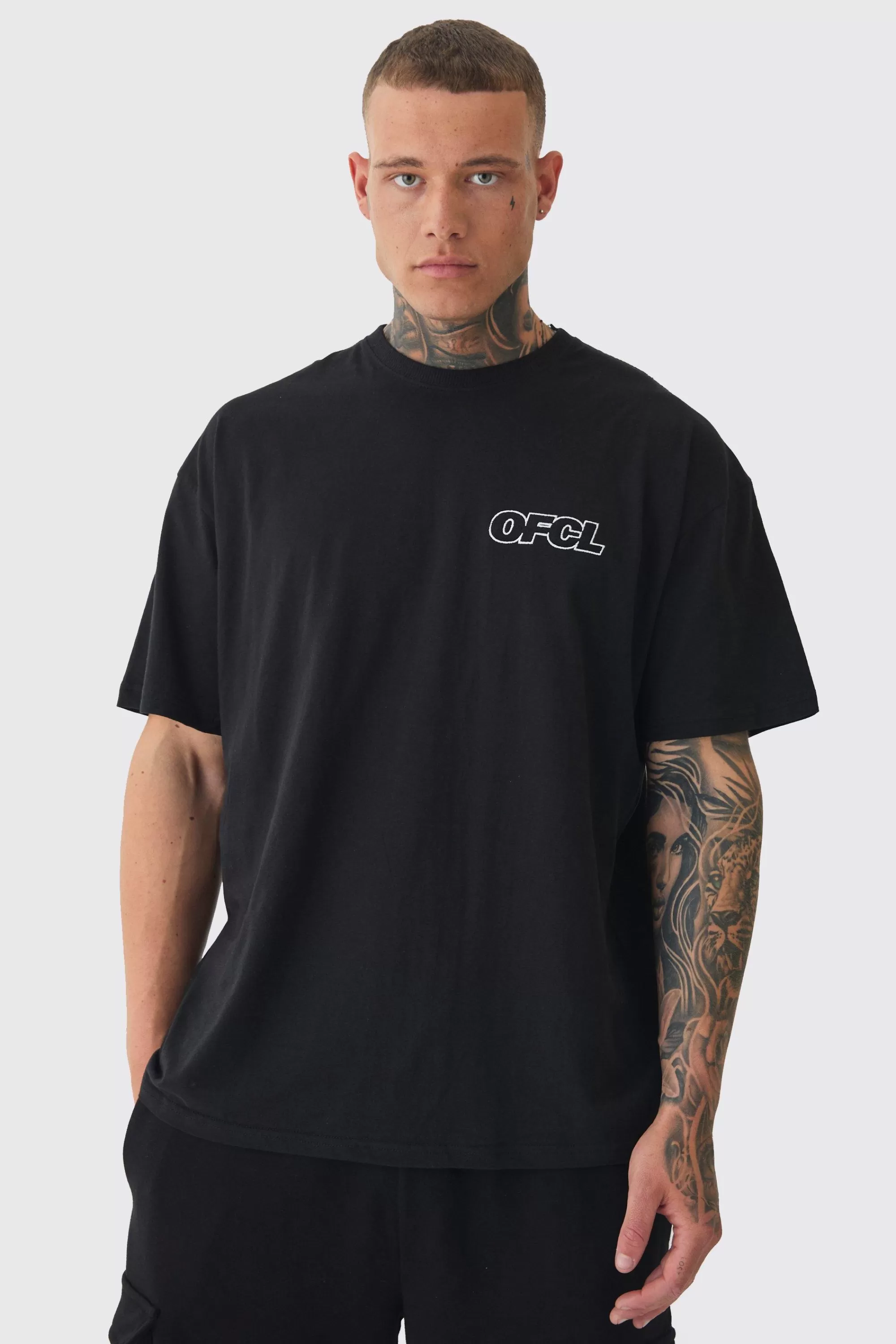 boohooMAN Tall Oversized Ofcl Embroidered T-shirt In | UK black Shop