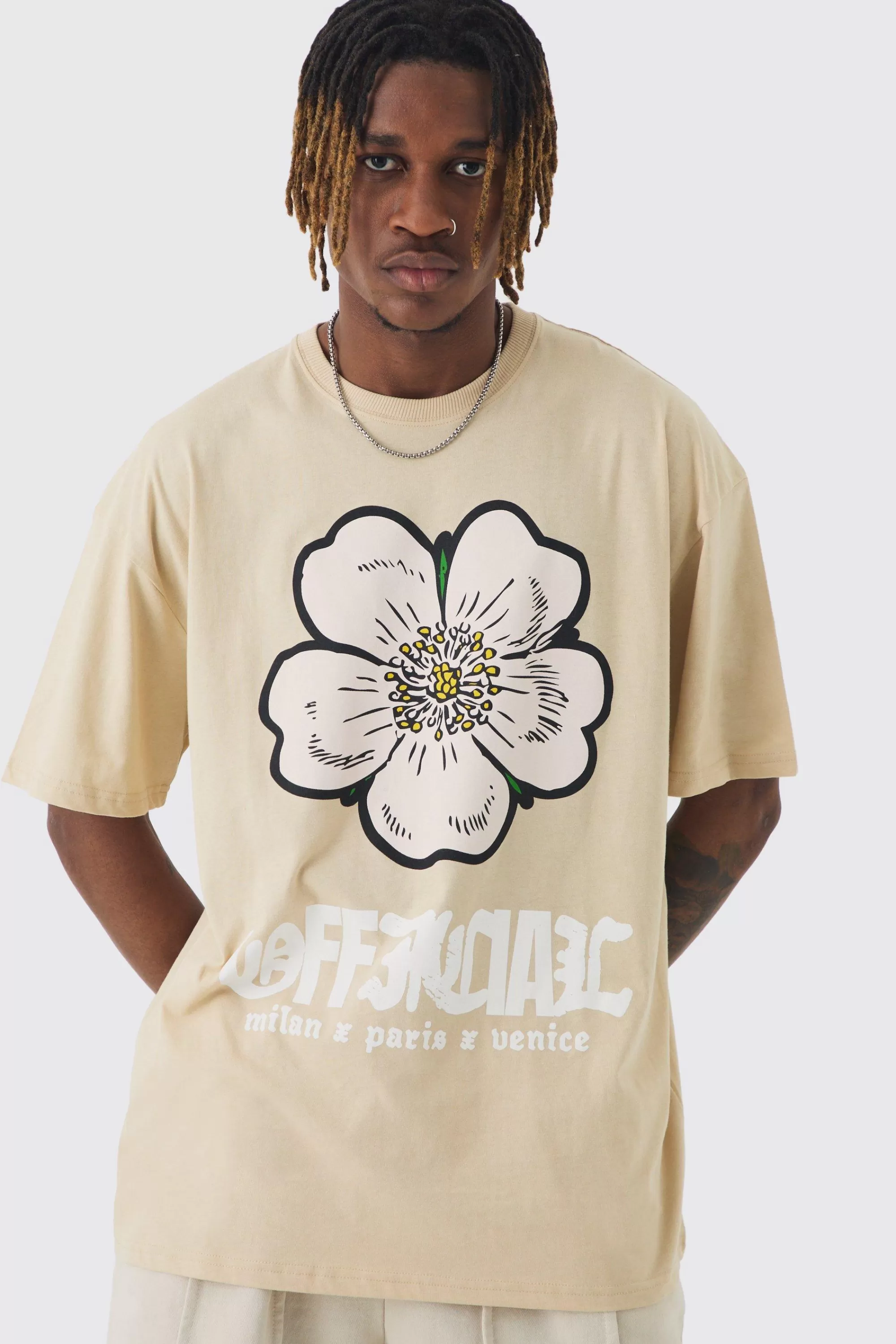 boohooMAN Tall Oversized Official Floral Print T-shirt | UK sand Shop
