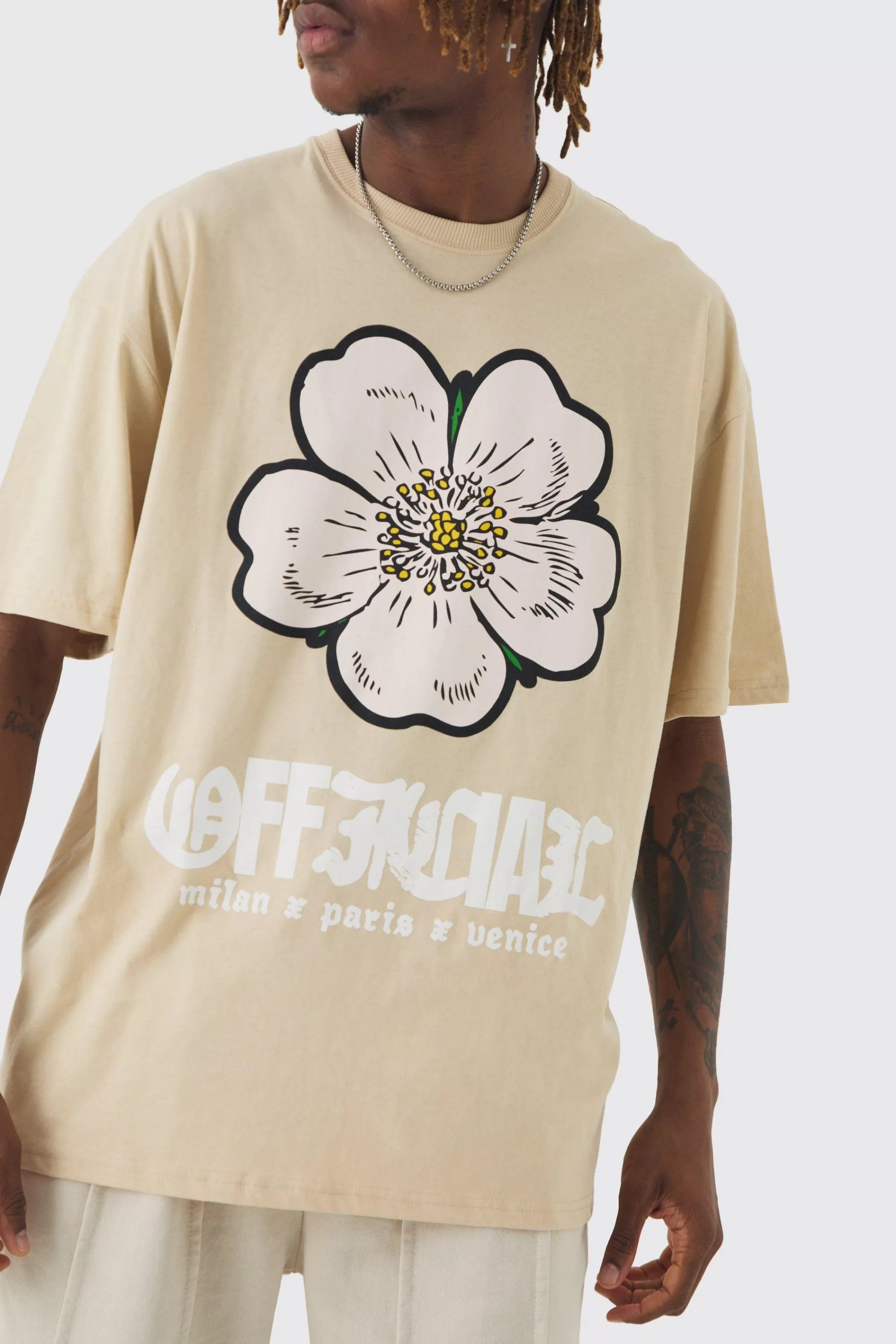 boohooMAN Tall Oversized Official Floral Print T-shirt | UK sand Shop