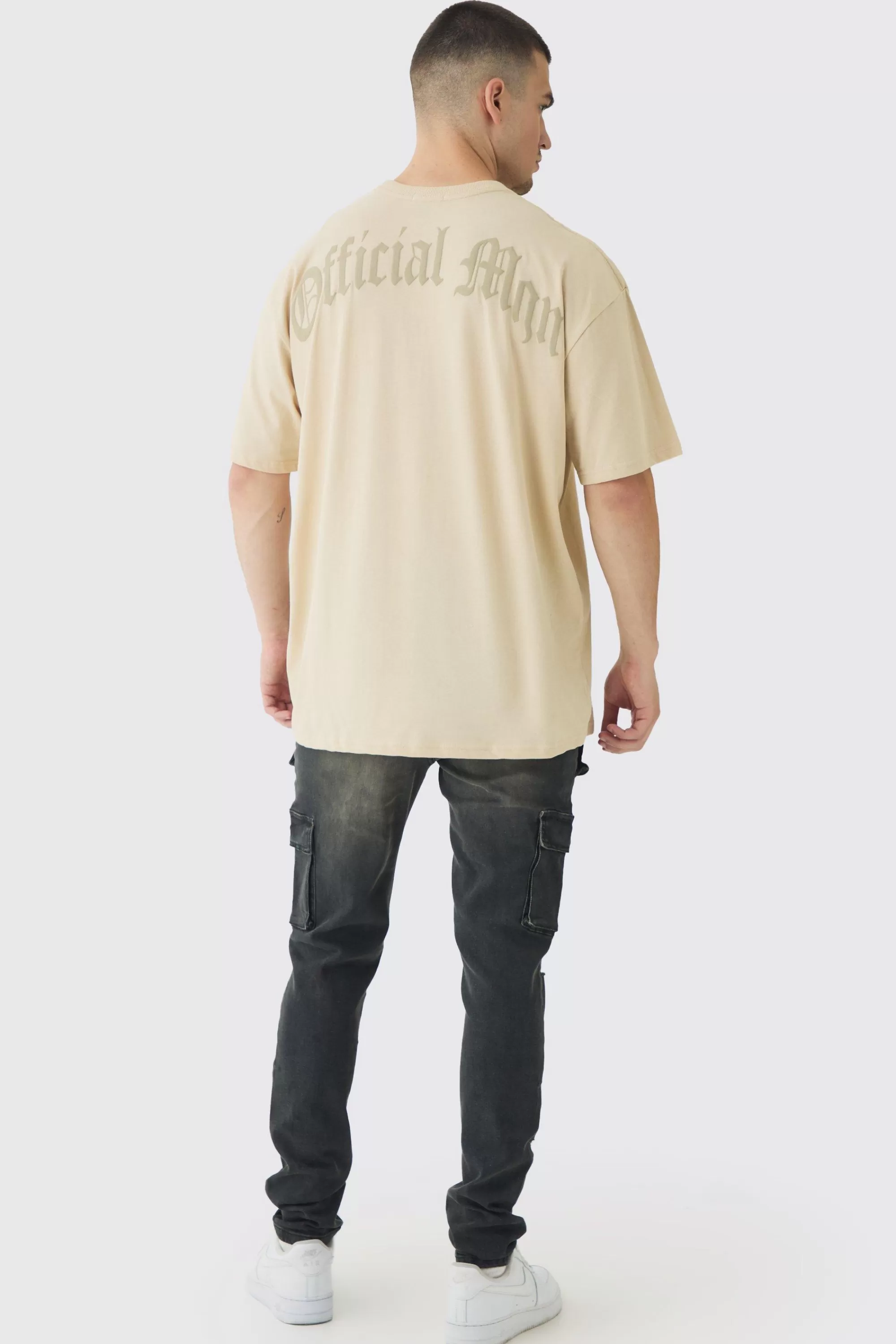 boohooMAN Tall Oversized Official Man Cross Puff Print T-Shirt | UK sand Hot