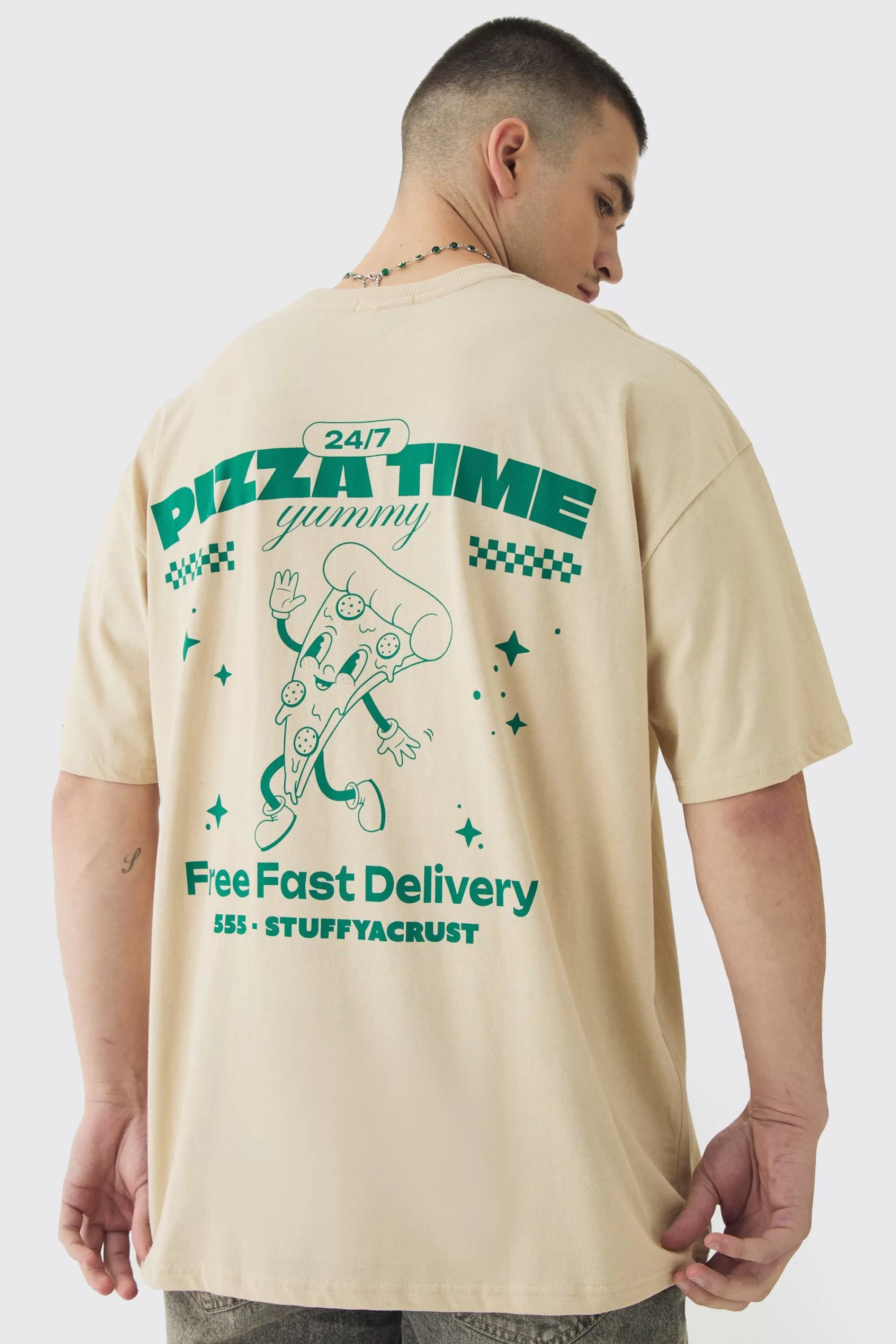 boohooMAN Tall Oversized Pizza Graphic T-Shirt | UK sand Outlet