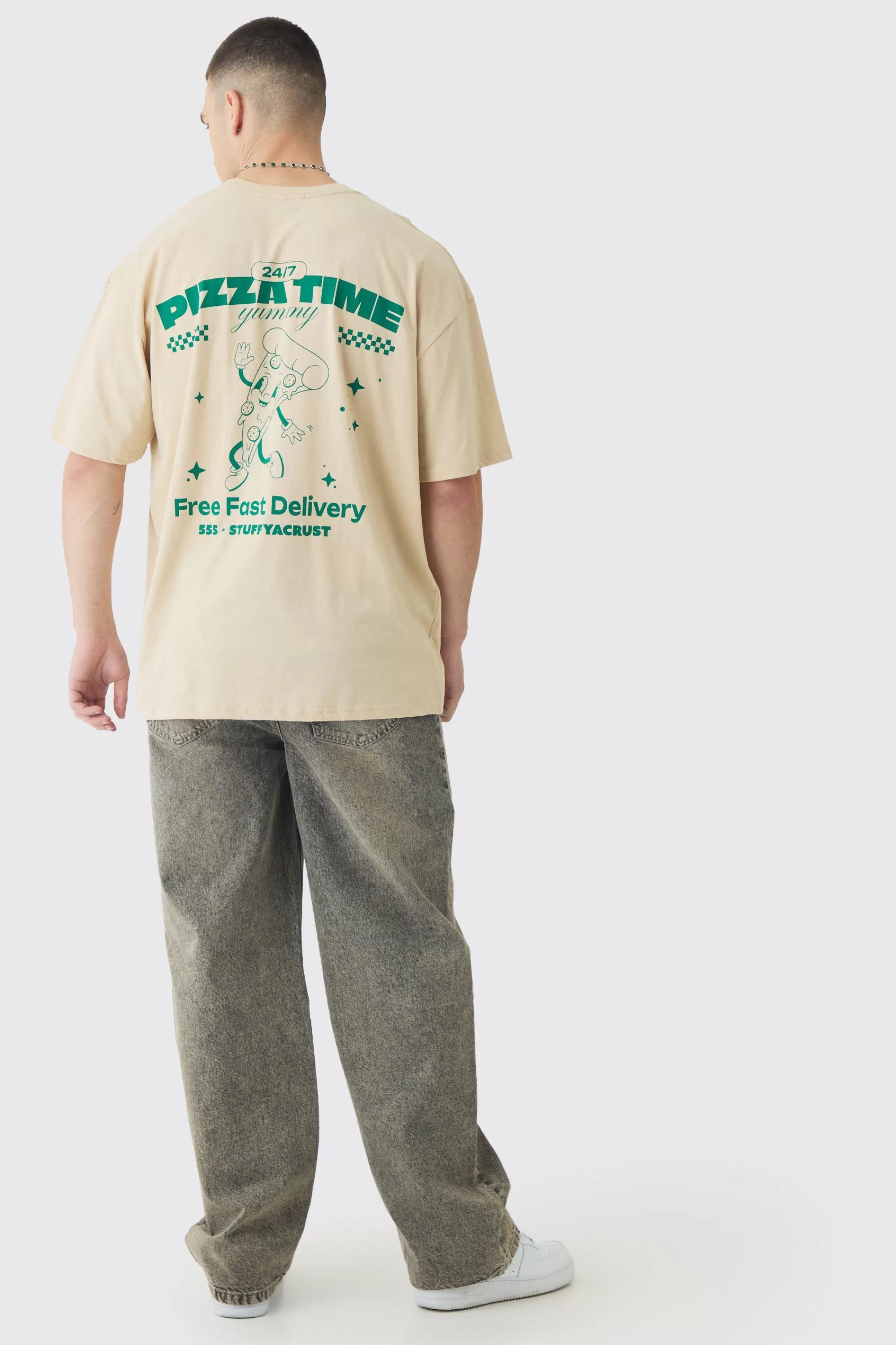 boohooMAN Tall Oversized Pizza Graphic T-Shirt | UK sand Outlet