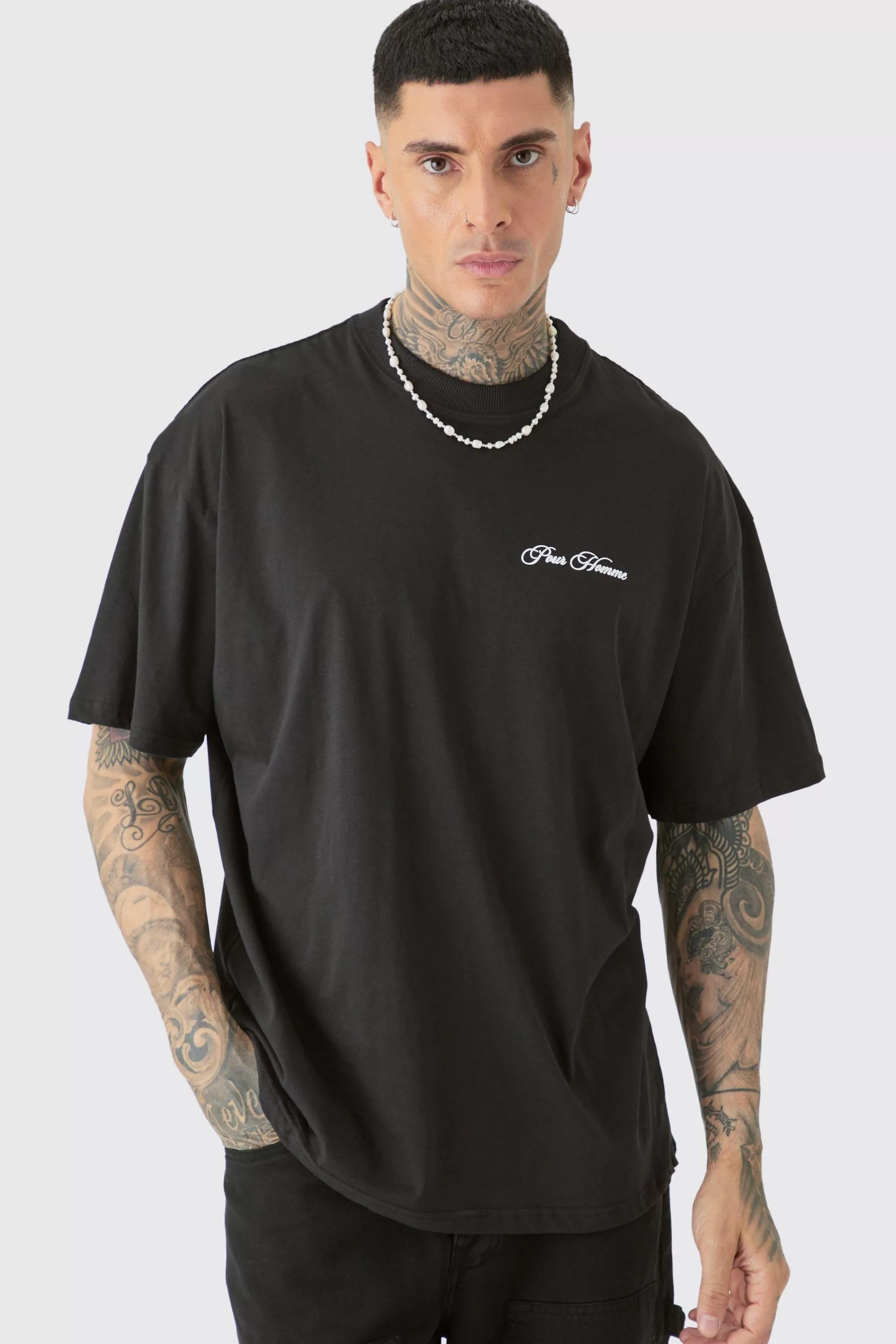 boohooMAN Tall Oversized Pour Homme Floral Print T-shirt | UK black Hot