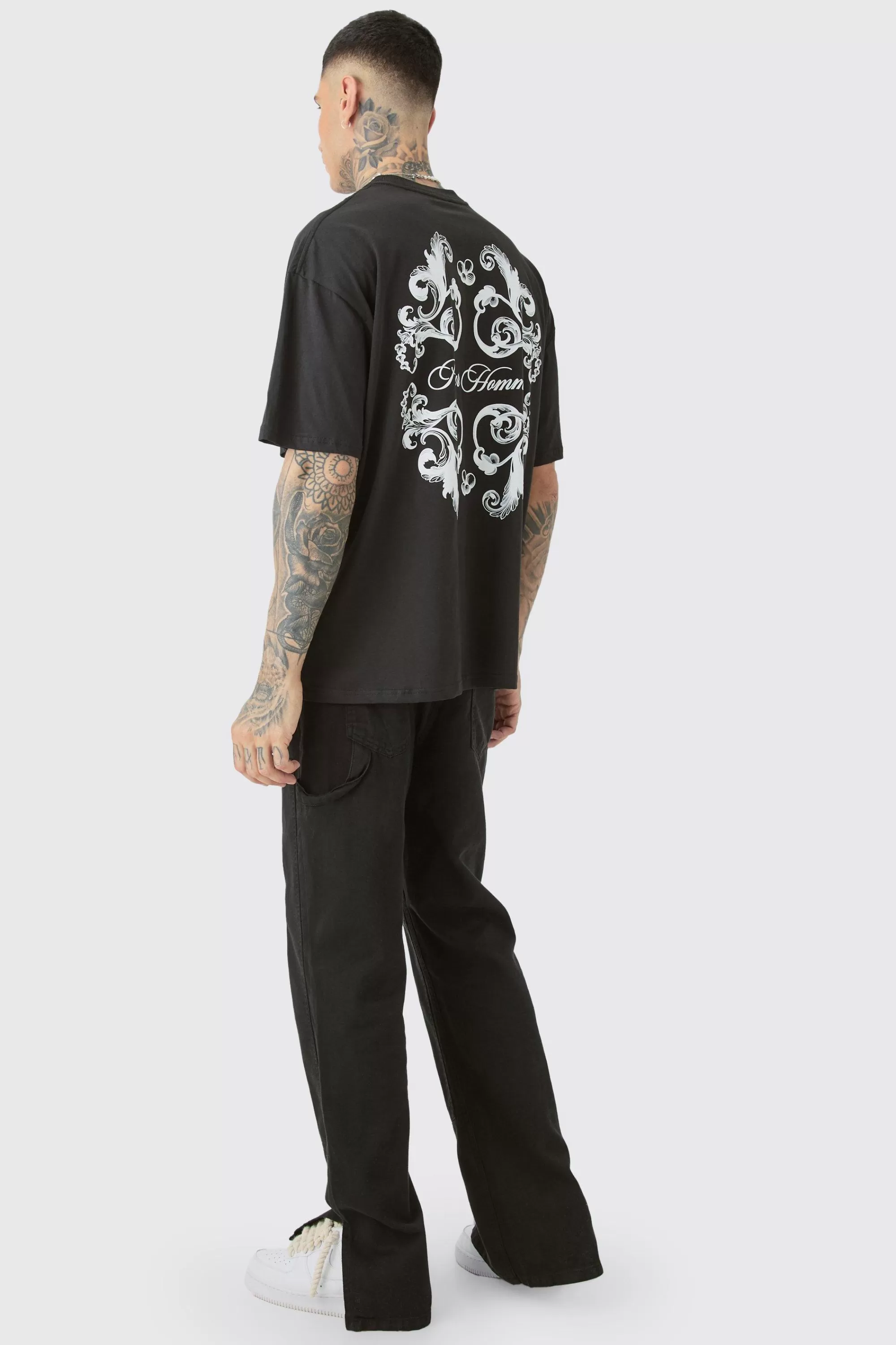 boohooMAN Tall Oversized Pour Homme Floral Print T-shirt | UK black Hot
