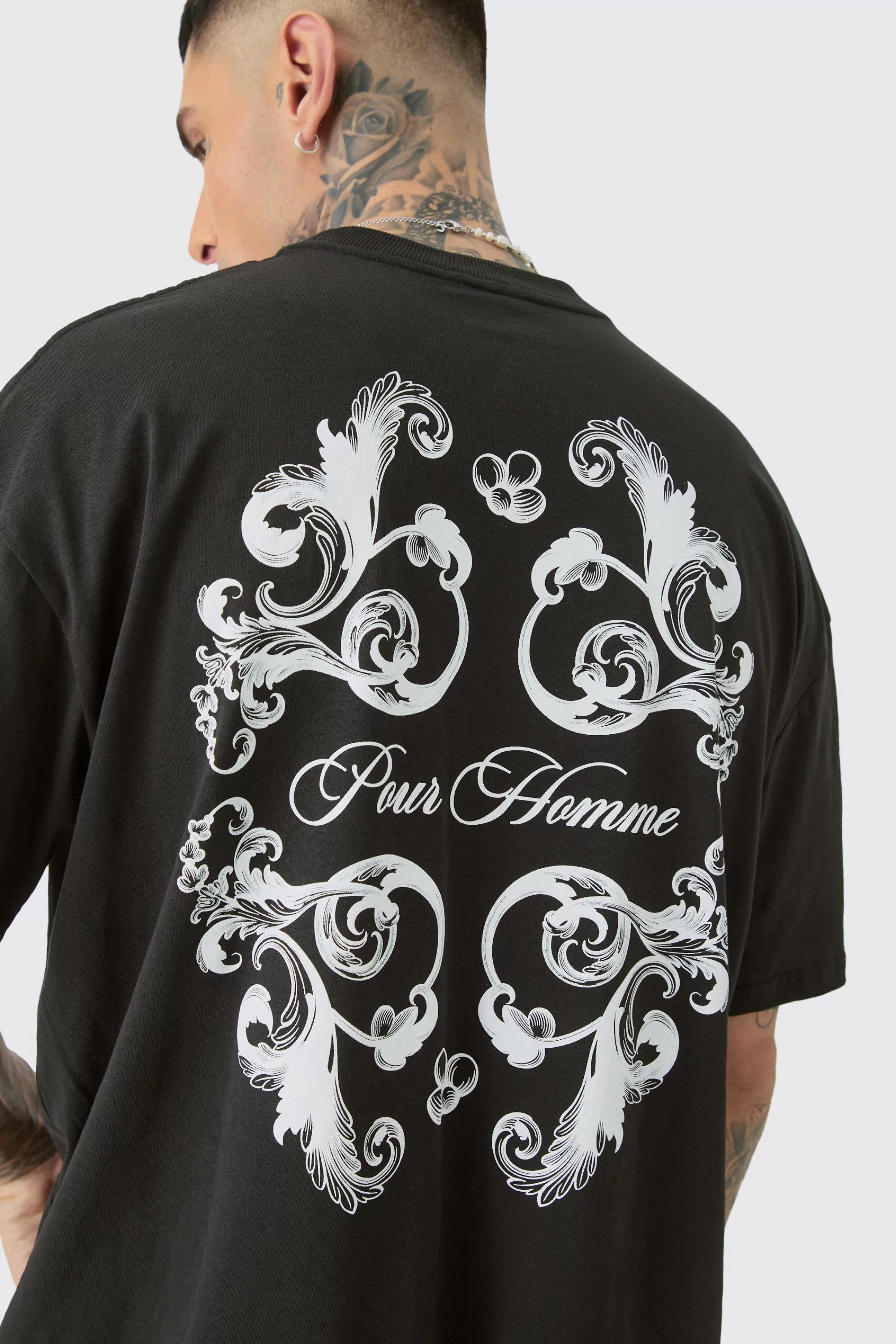 boohooMAN Tall Oversized Pour Homme Floral Print T-shirt | UK black Hot