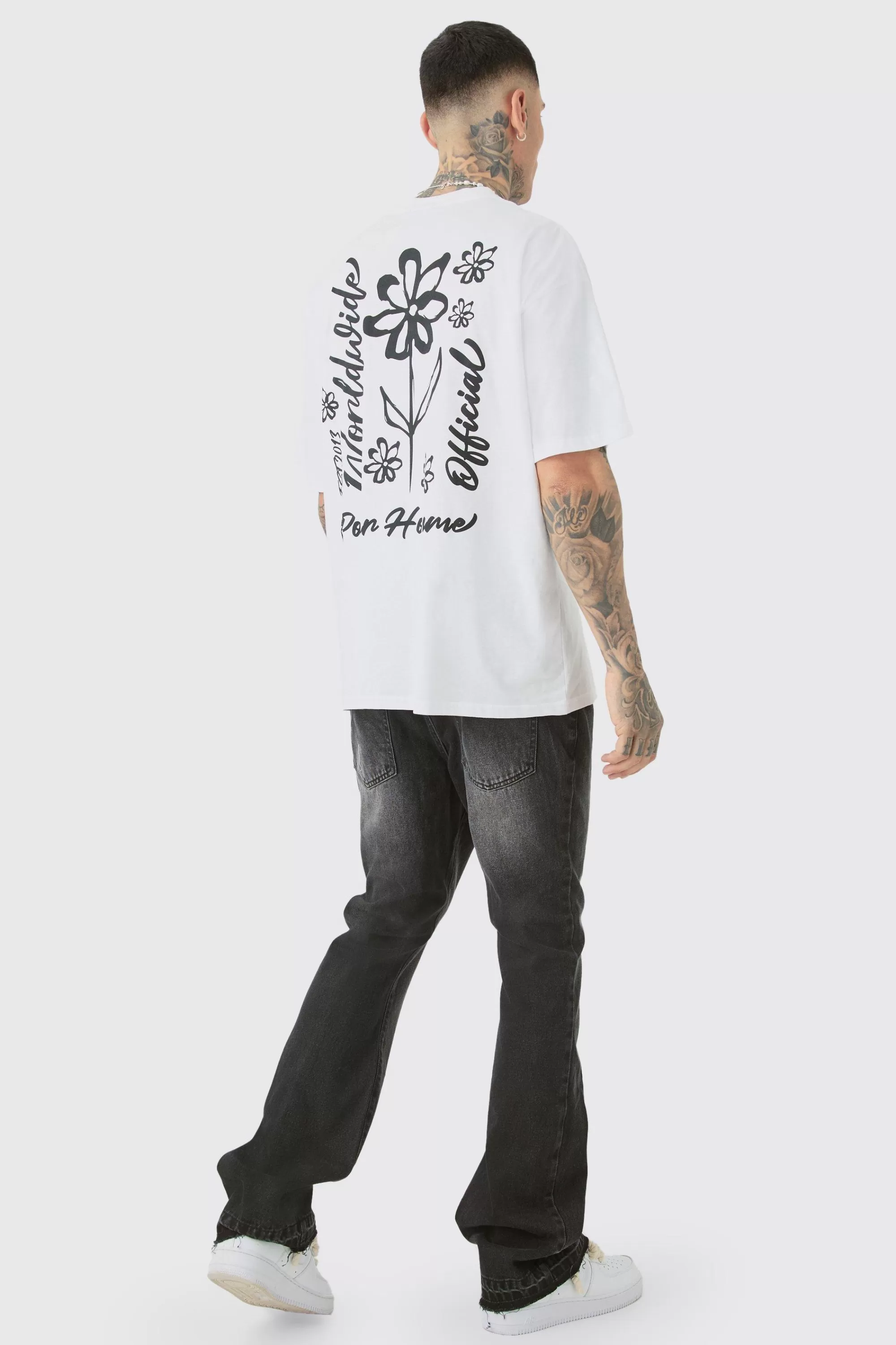 boohooMAN Tall Oversized Pour Homme Line Drawing Print T-shirt | UK white Cheap