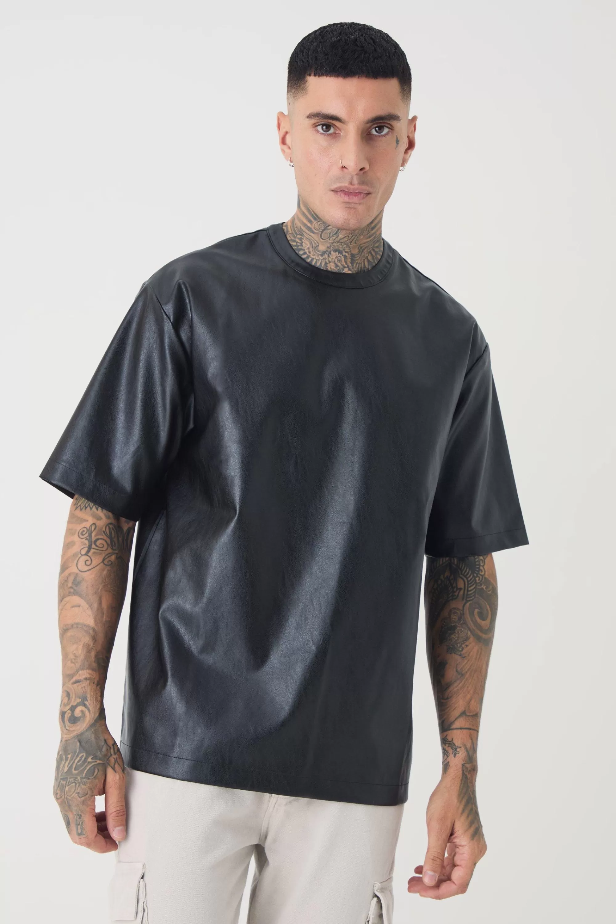 boohooMAN Tall Oversized Pu T-shirt | UK black Flash Sale