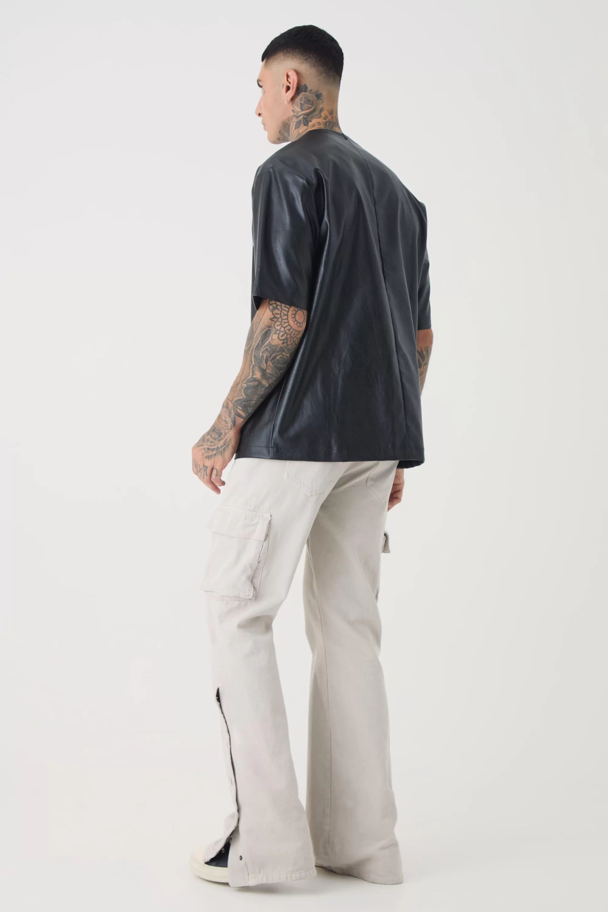 boohooMAN Tall Oversized Pu T-shirt | UK black Flash Sale