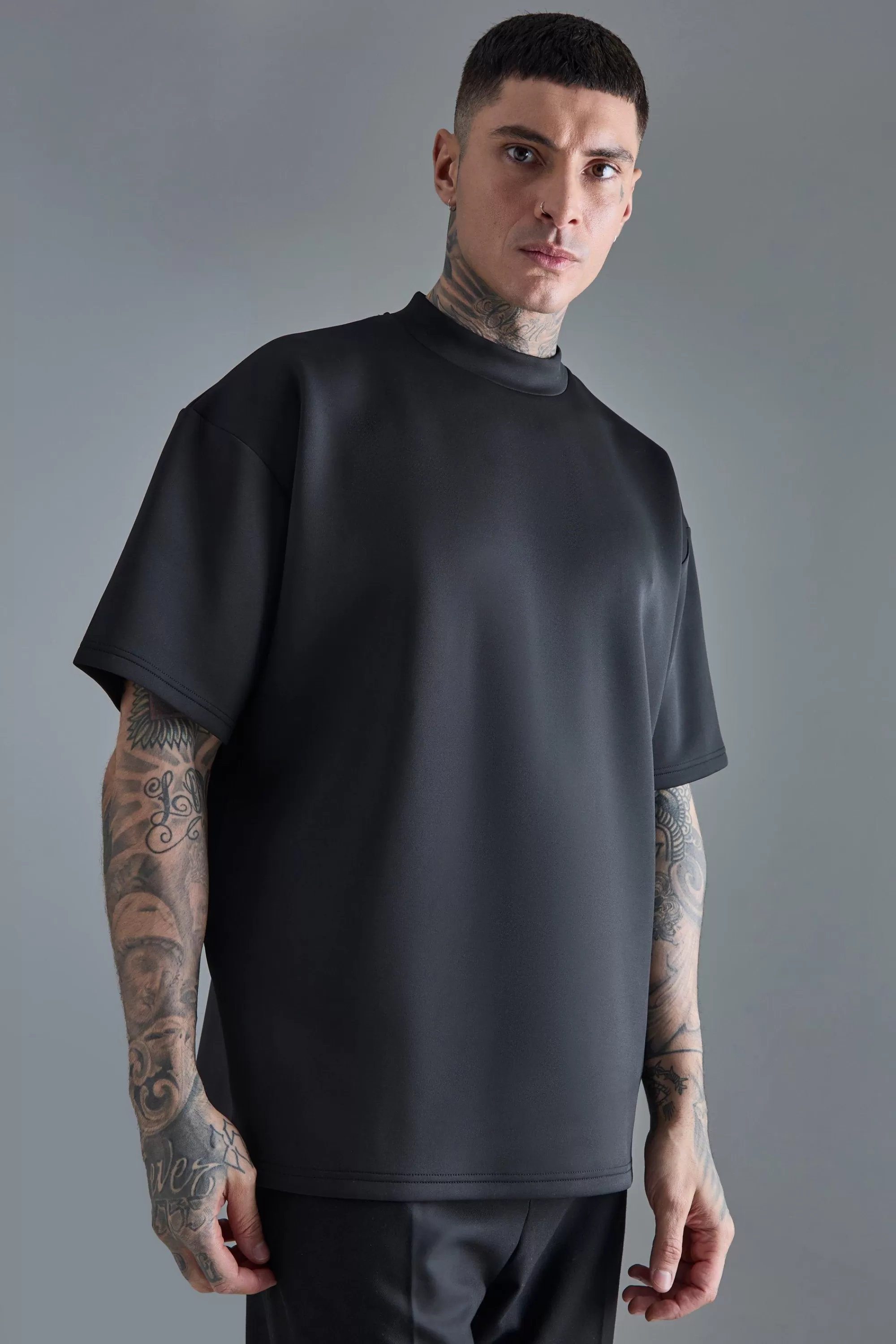boohooMAN Tall Oversized Scuba T-shirt | UK black Online