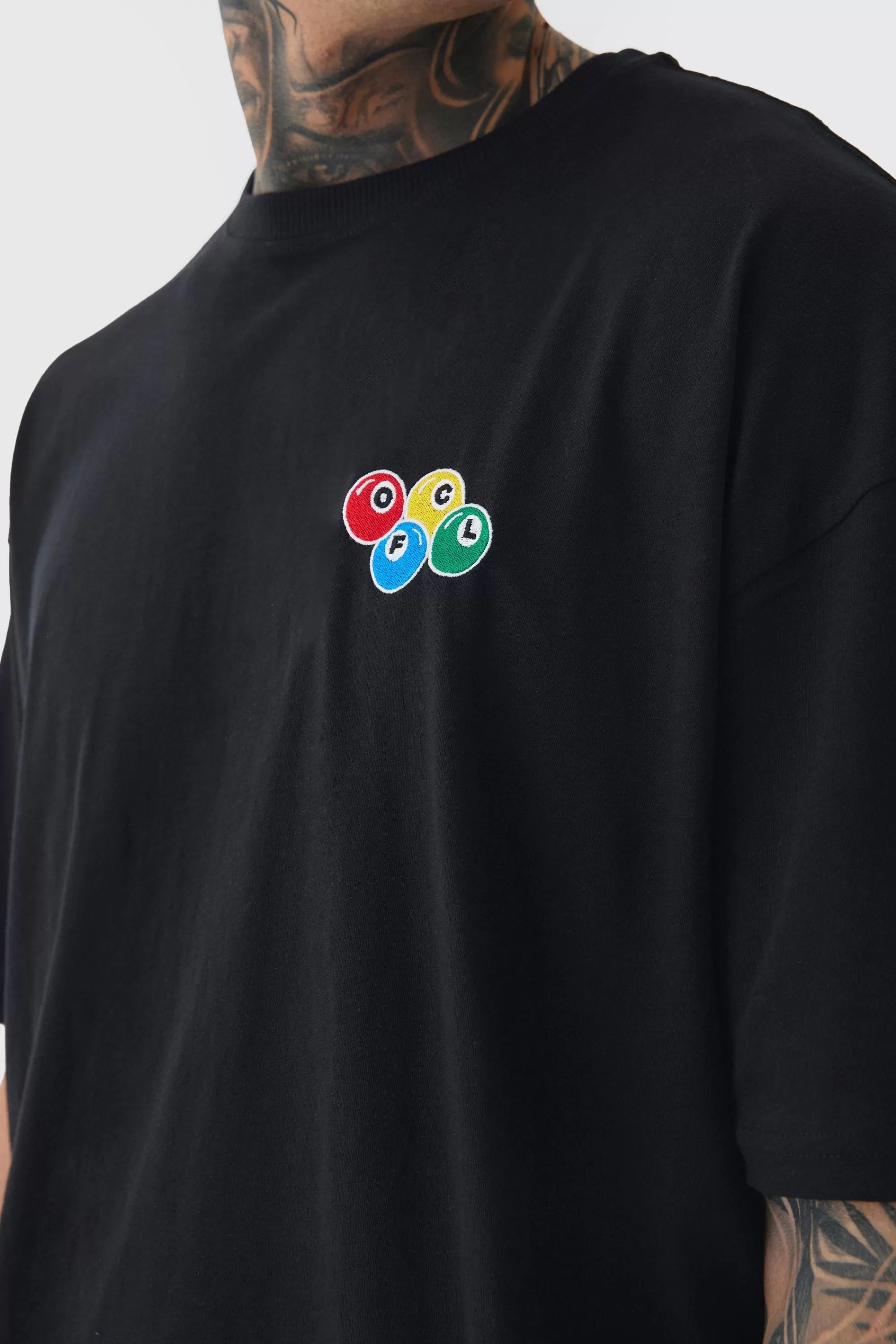 boohooMAN Tall Oversized Tall OFCL 8 Ball Embroidered T-shirt In | UK black Online