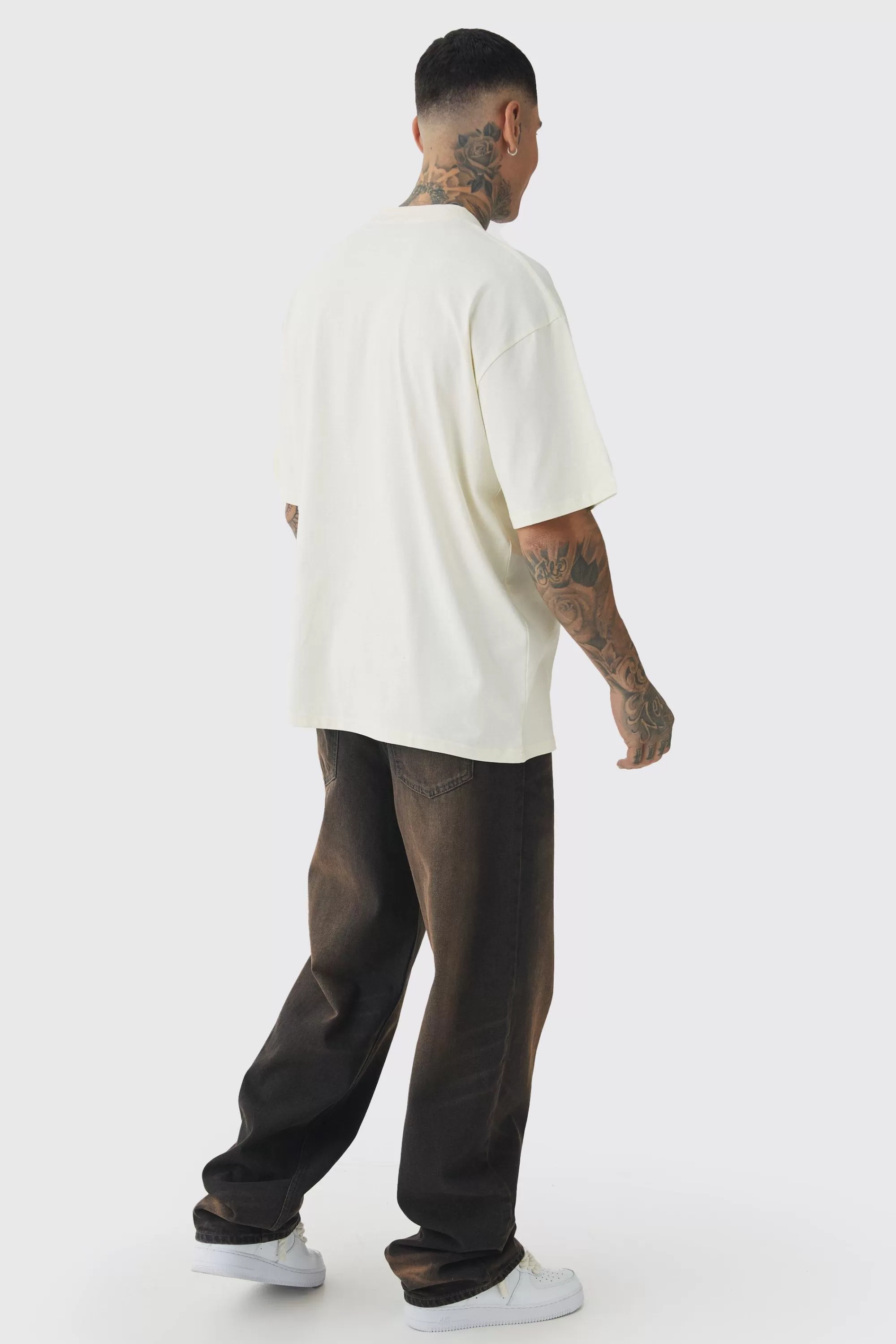 boohooMAN Tall Oversized Teddy Skeleton Graphic Puff Print T-Shirt | UK ecru Fashion