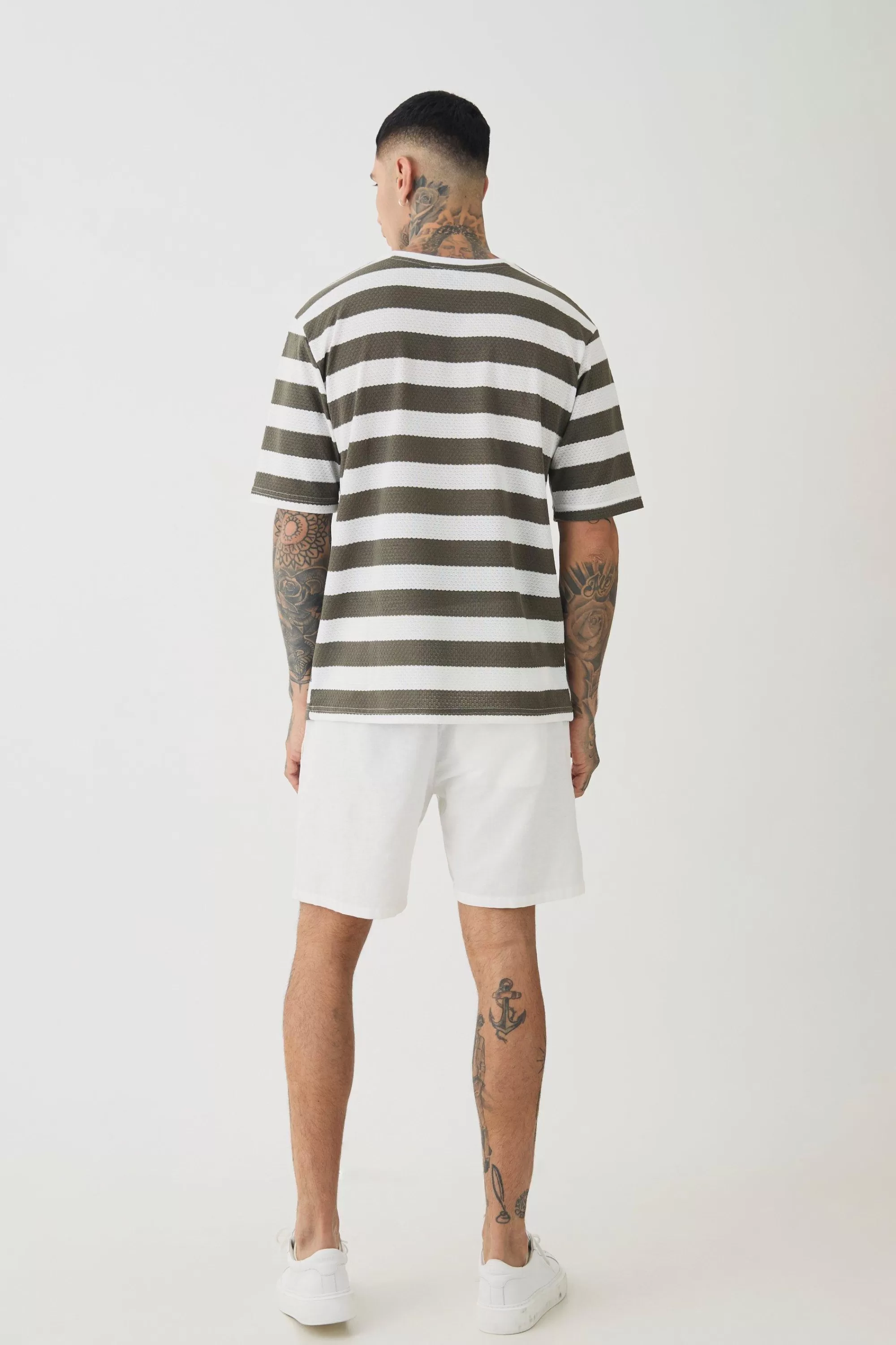 boohooMAN Tall Oversized Textured Stripe T-shirt | UK khaki Outlet