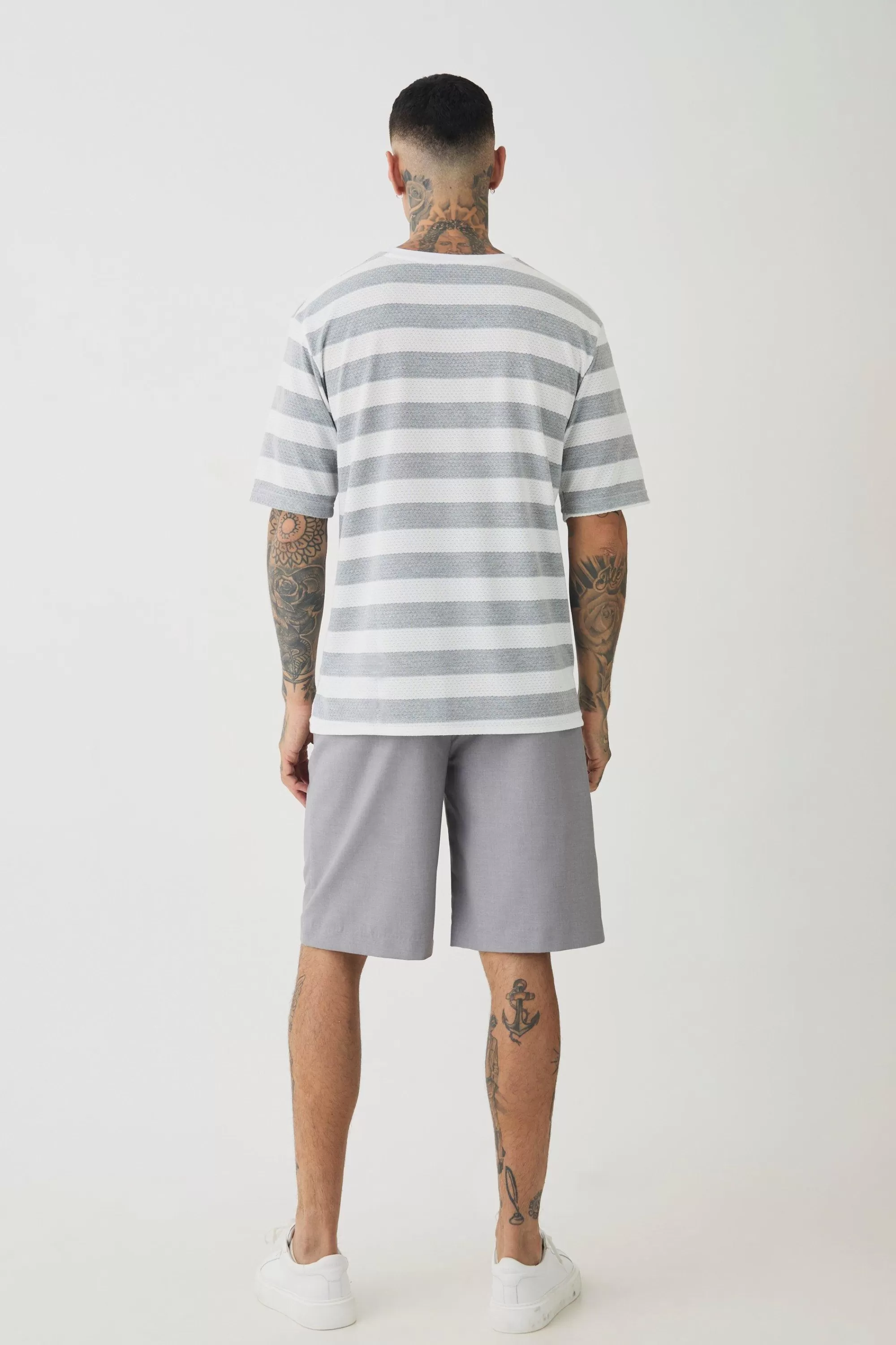 boohooMAN Tall Oversized Textured Stripe T-shirt | UK grey New