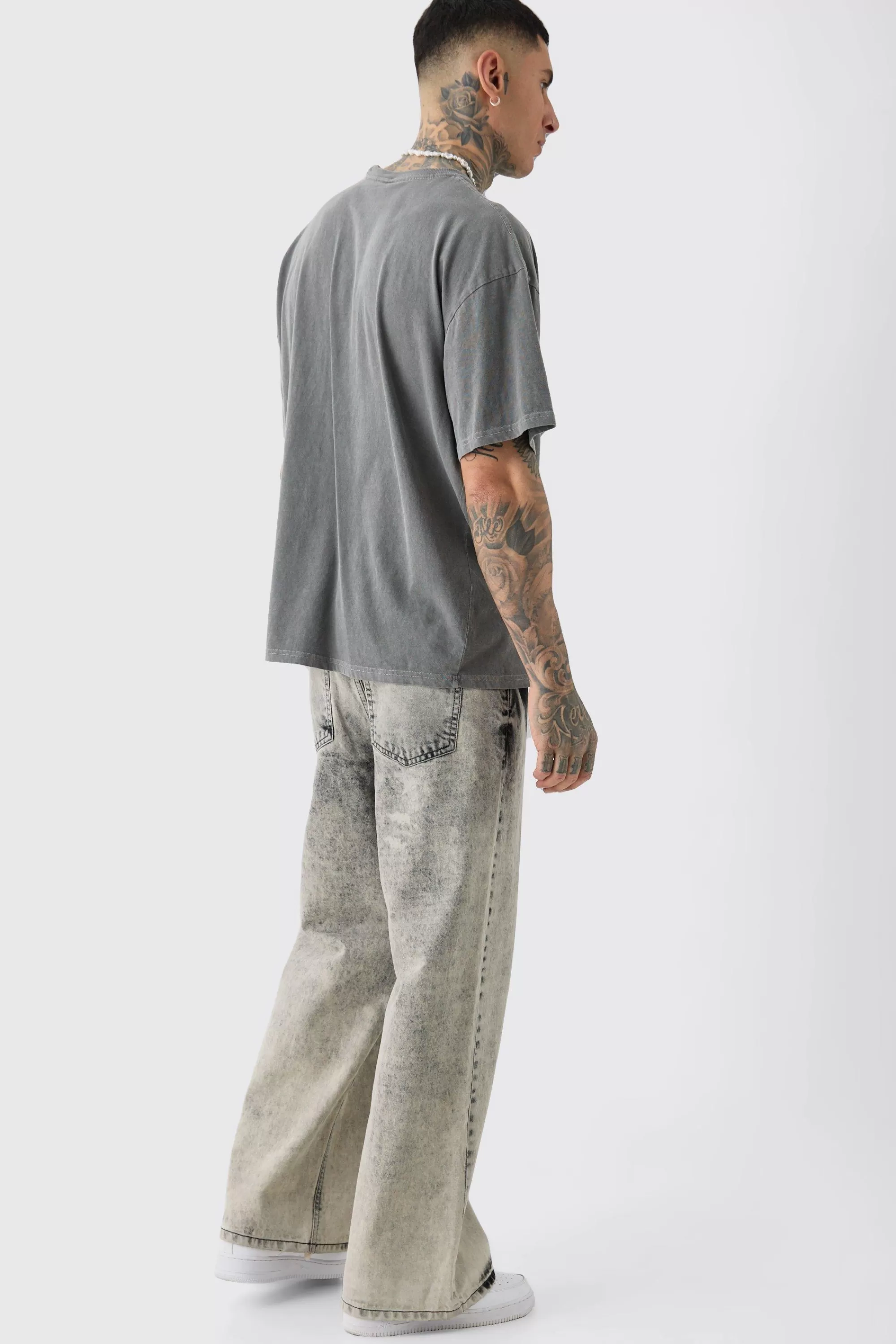 boohooMAN Tall Oversized Washed Pour Homme Print T-shirt | UK charcoal Store