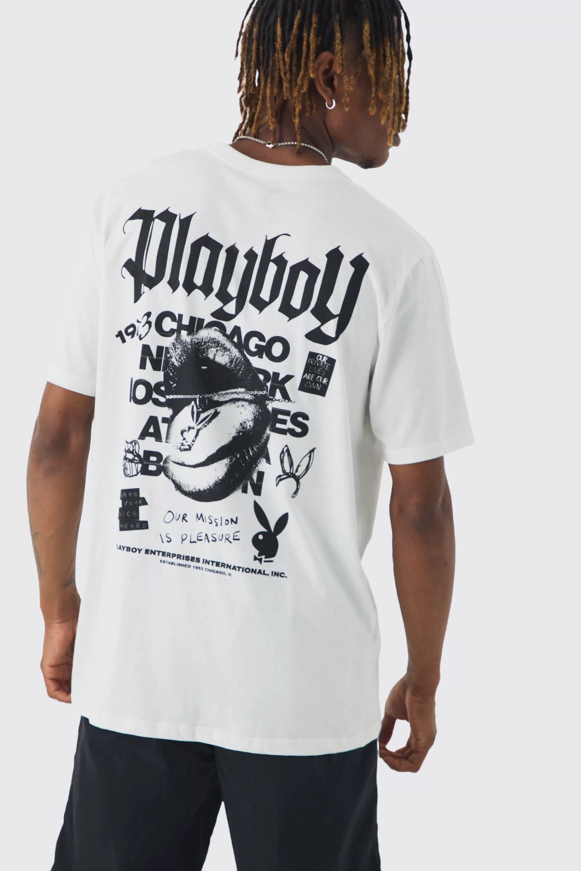 boohooMAN Tall Playboy Back Printed Licensed T-shirt In | UK white Cheap