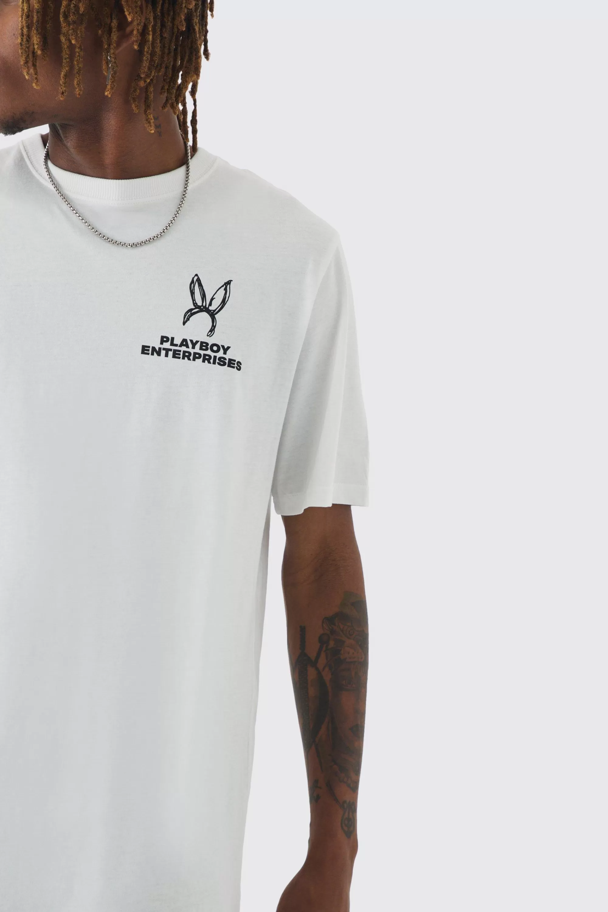 boohooMAN Tall Playboy Back Printed Licensed T-shirt In | UK white Cheap