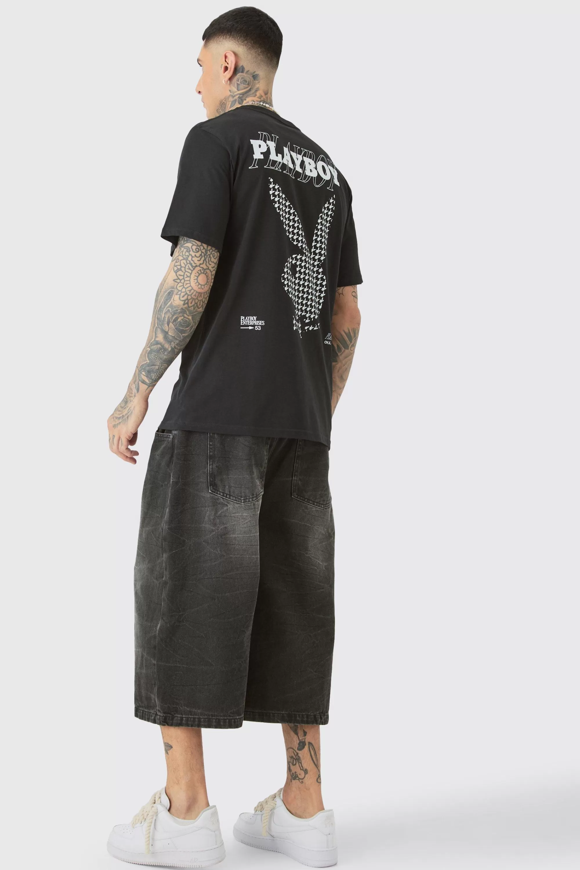 boohooMAN Tall Playboy License Check Print T-shirt In | UK black Fashion