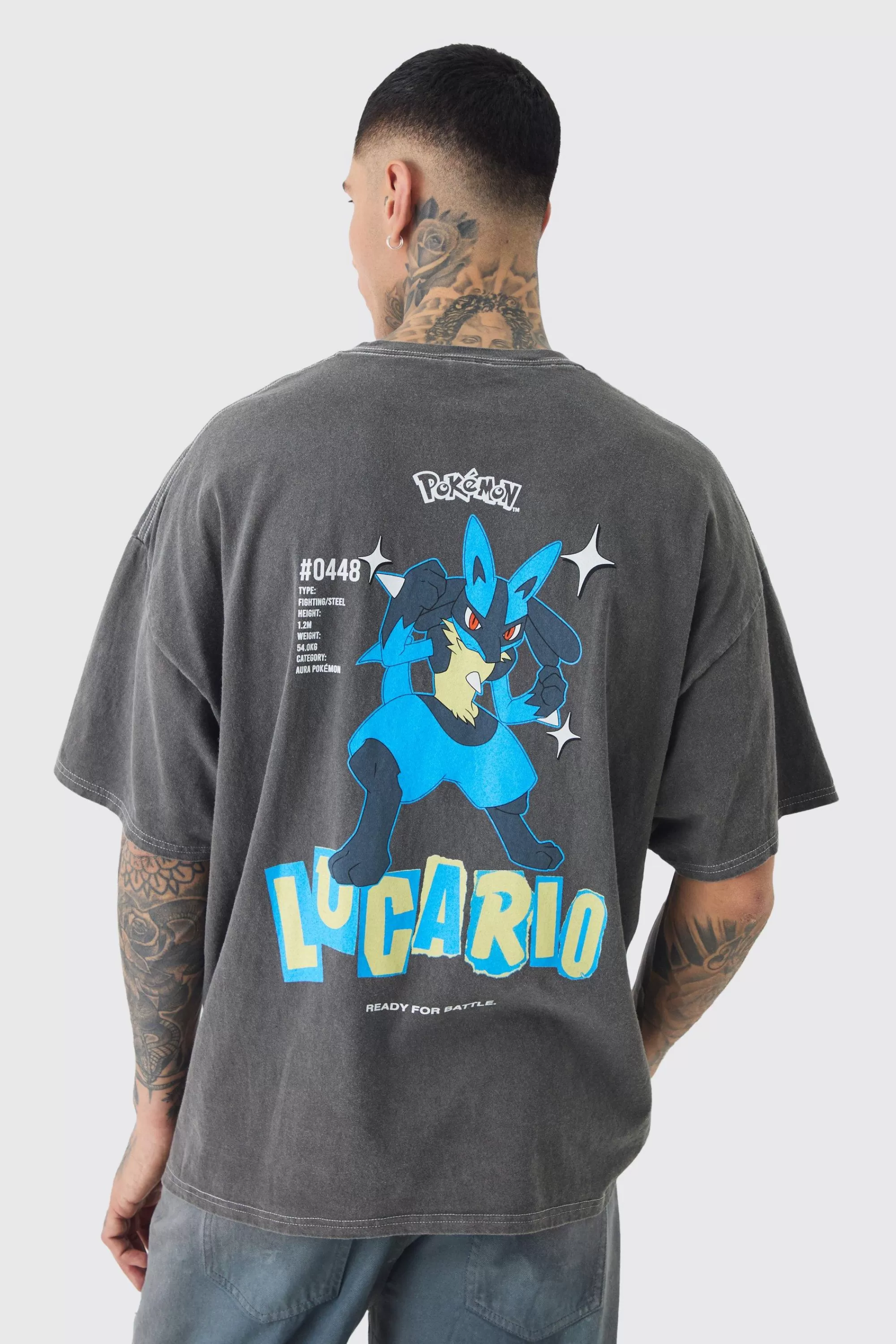 boohooMAN Tall Pokemon Lucario License T-shirt In | UK grey Best