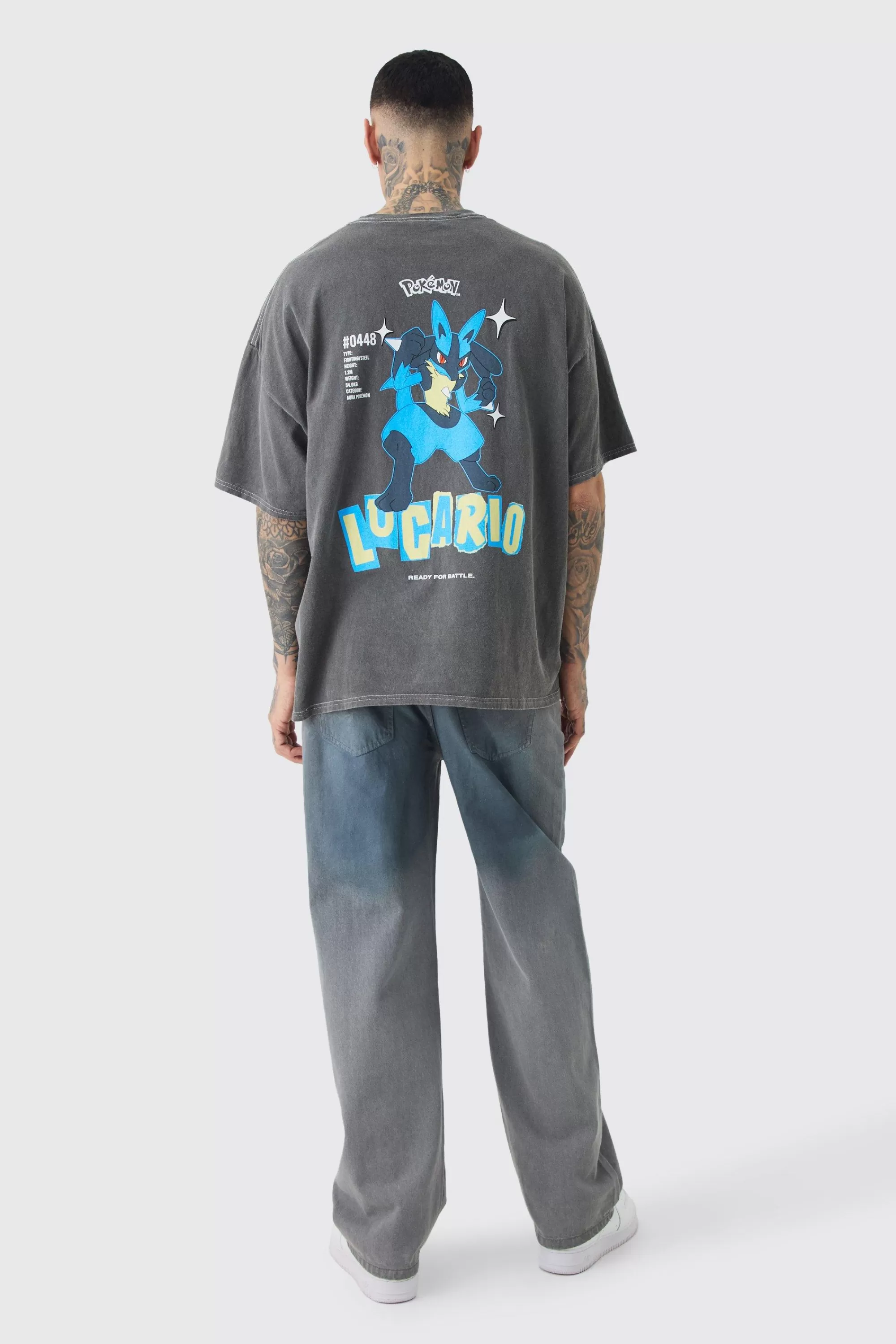 boohooMAN Tall Pokemon Lucario License T-shirt In | UK grey Best