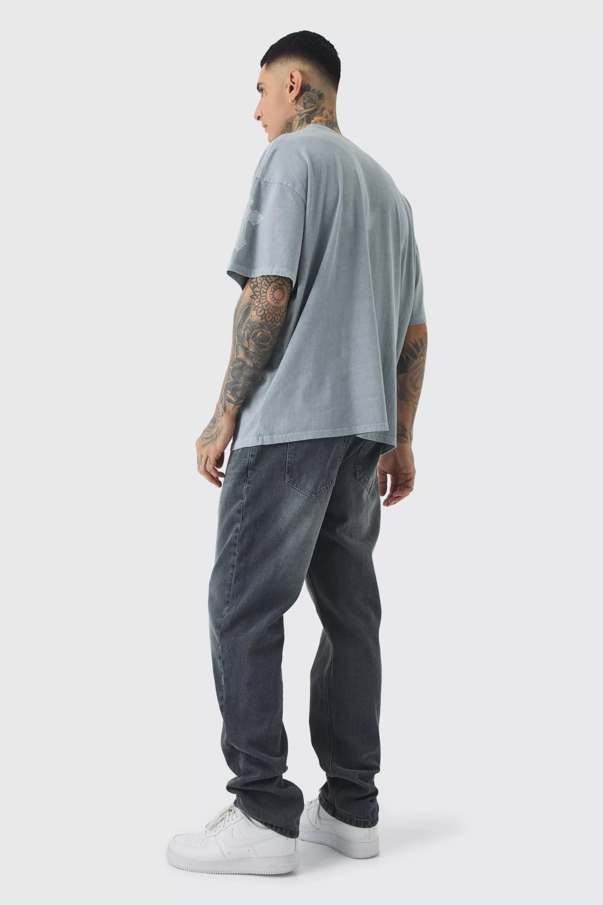 boohooMAN Tall Pour Homme Cross Printed T-shirt In | UK grey New
