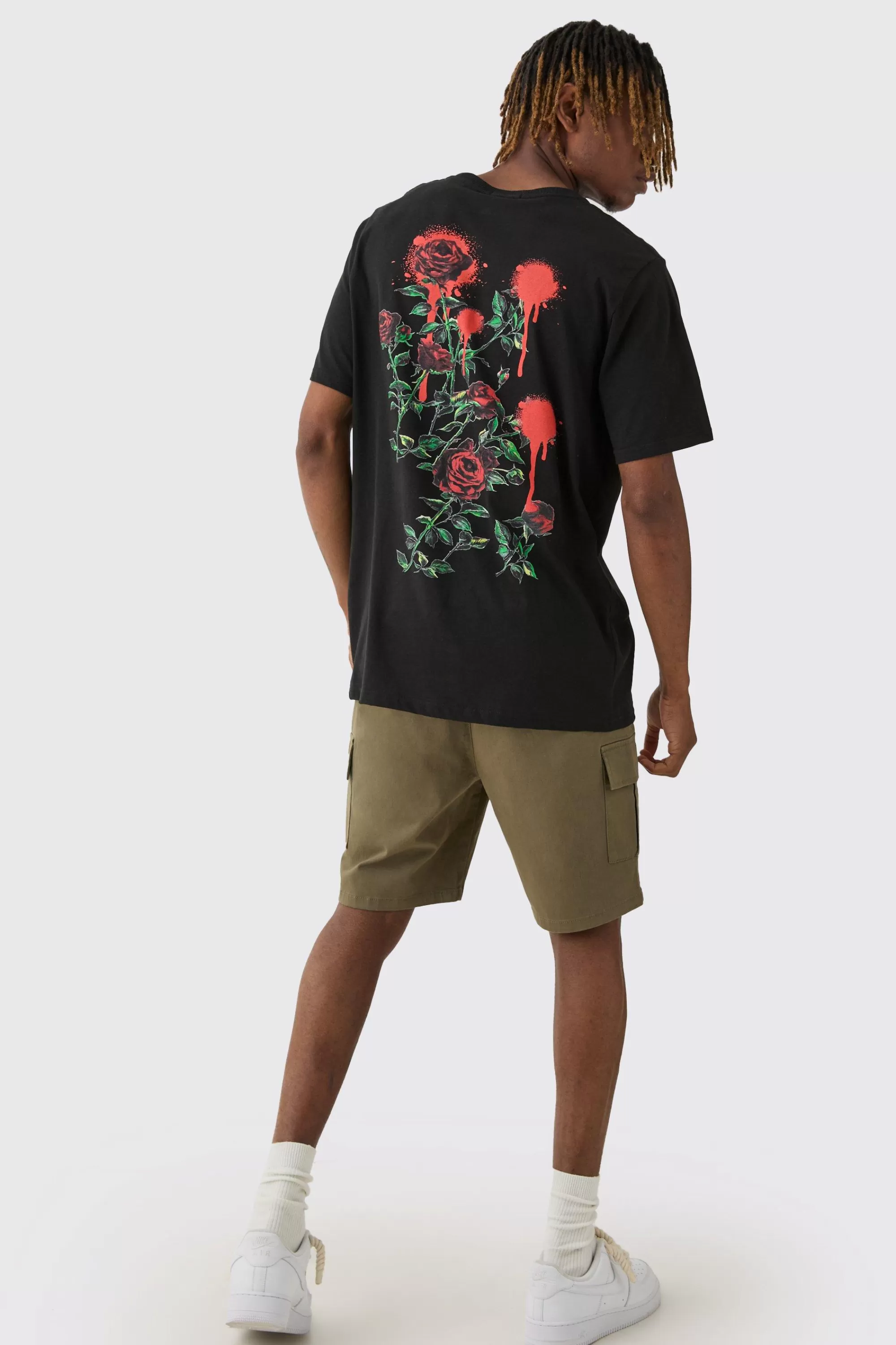 boohooMAN Tall Rose Floral Back Print T-shirt | UK black Fashion