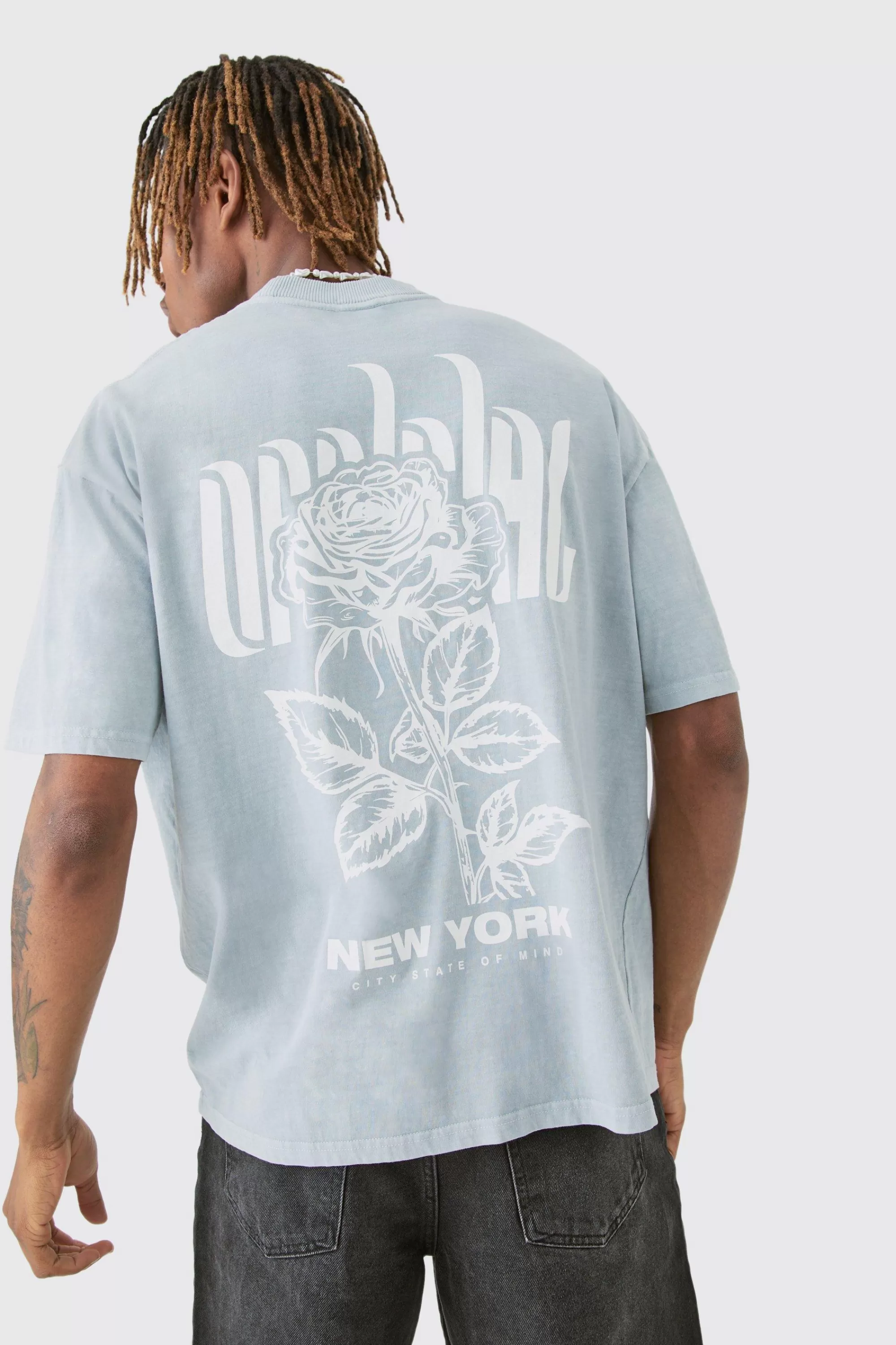 boohooMAN Tall Rose Graphic Back Print T-shirt | UK grey Outlet