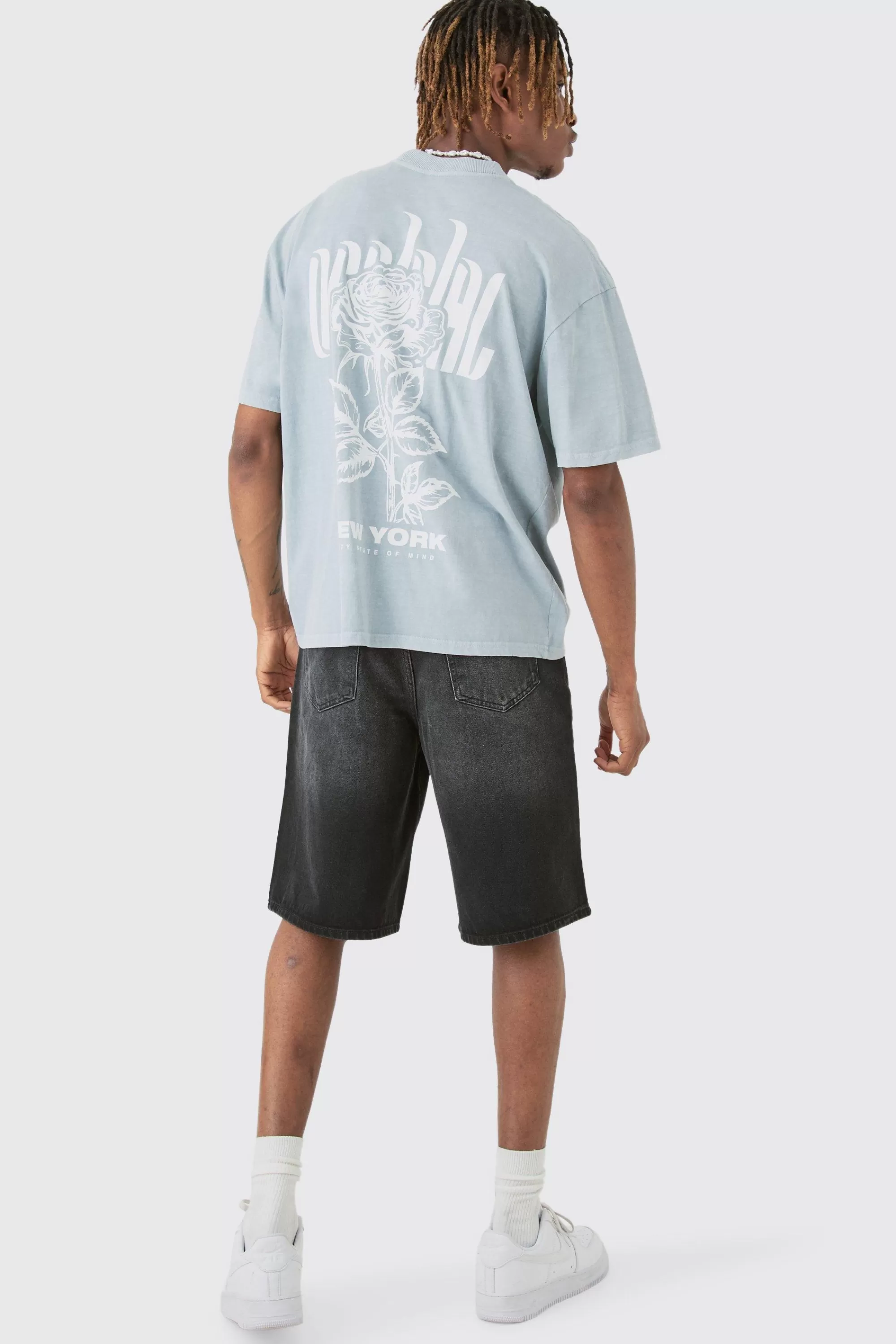 boohooMAN Tall Rose Graphic Back Print T-shirt | UK grey Outlet